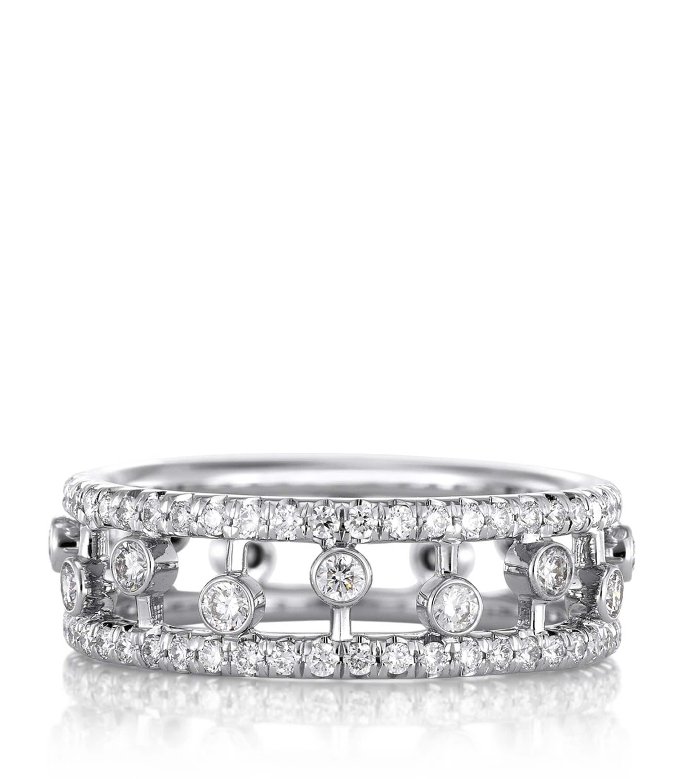 De Beers White Gold And Diamond Dewdrop Band In Silver