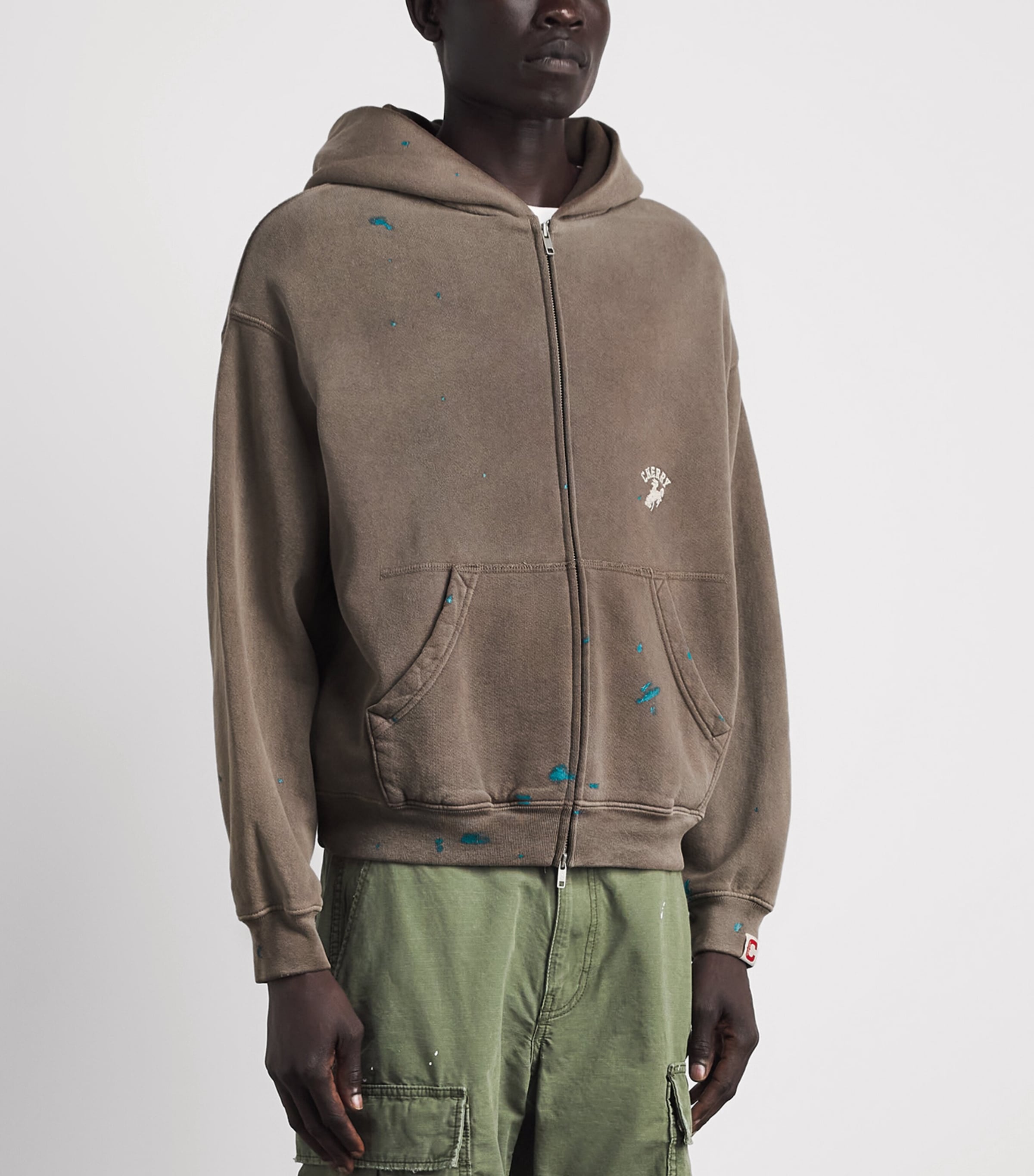 Cherry Los Angeles Mens Western Athletic Zip-Up Hoodie Brown Image 4