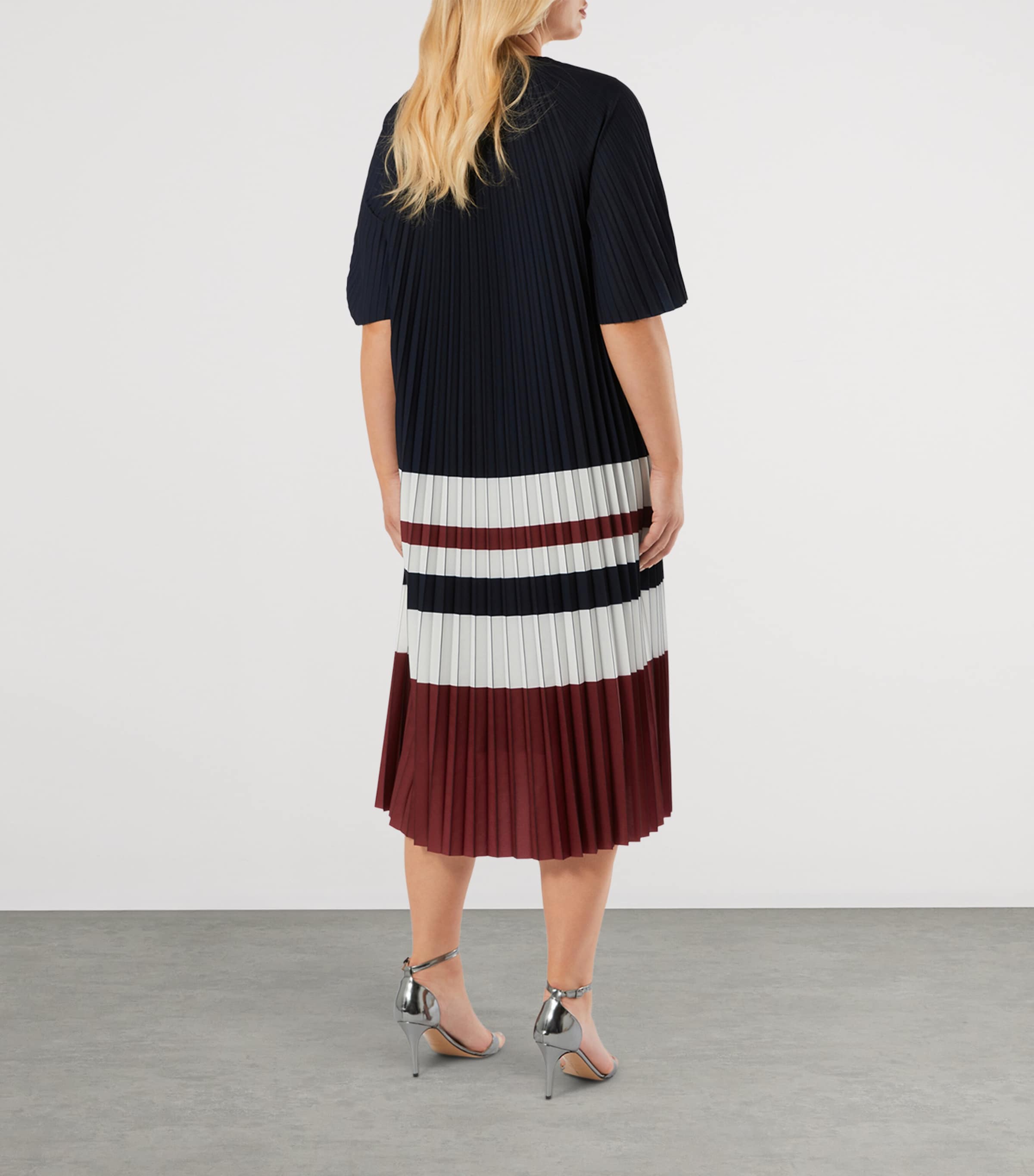 Stripe Pleated Midi Dress CHERRY Image 3