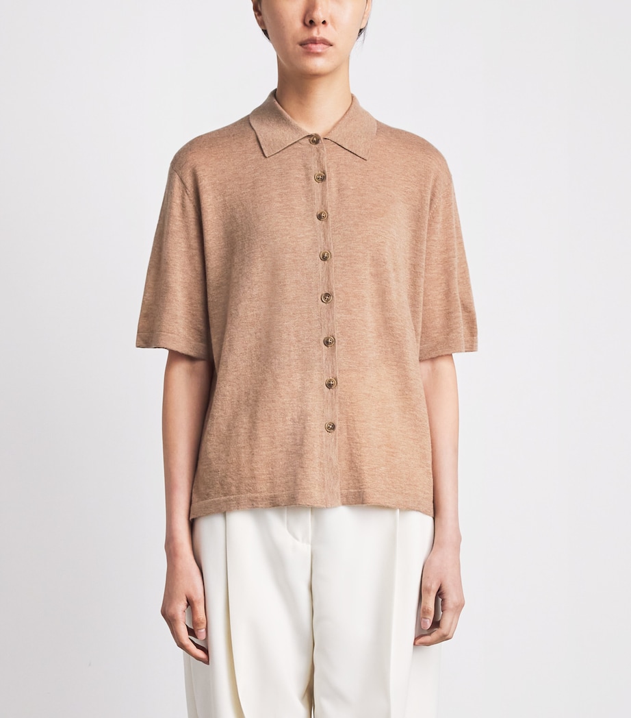 ME+EM Womens Cashmere Knit Short-Sleeve Shirt Camel Melange Image 4