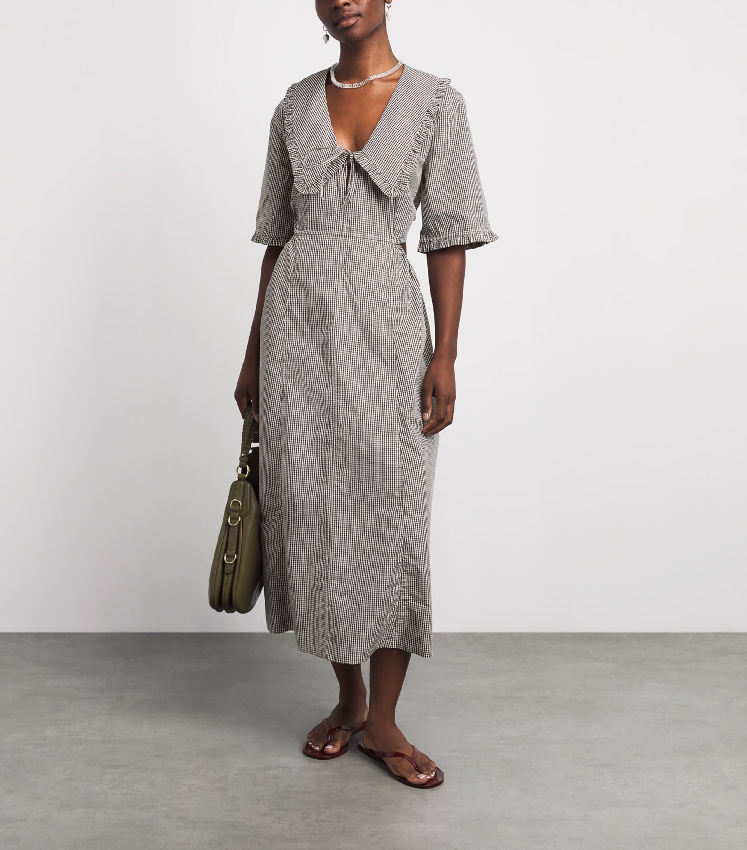 ganni dress grey Cotton Gingham Midi arizona
