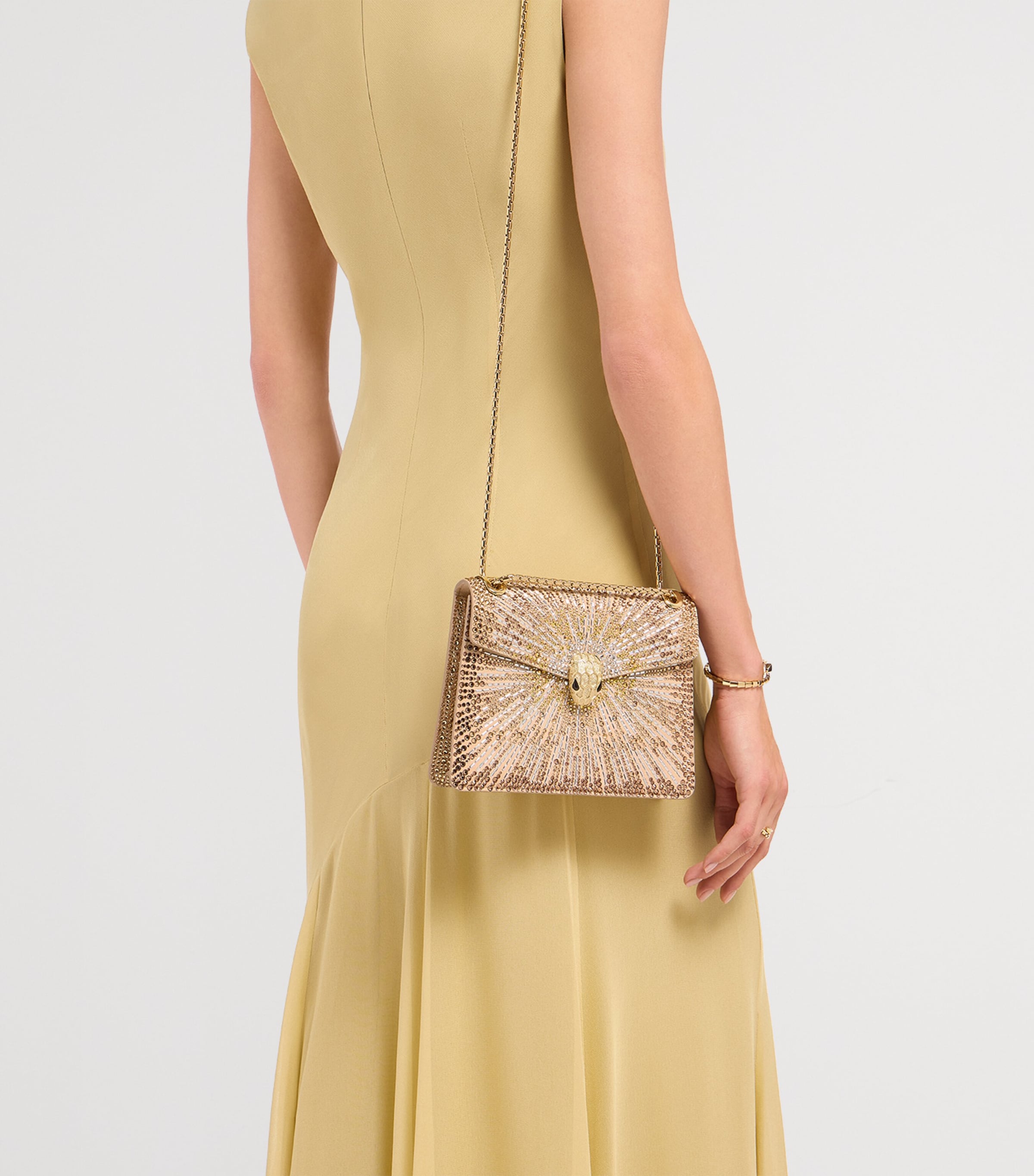 Small Crystal-Embellished Suede Serpenti Forever Day-to-Night Shoulder Bag GOLD Image 4