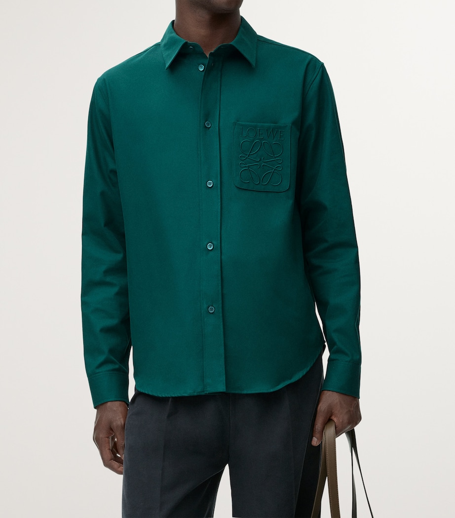 Cotton Embroidered Logo Shirt DARK GREEN Image 3