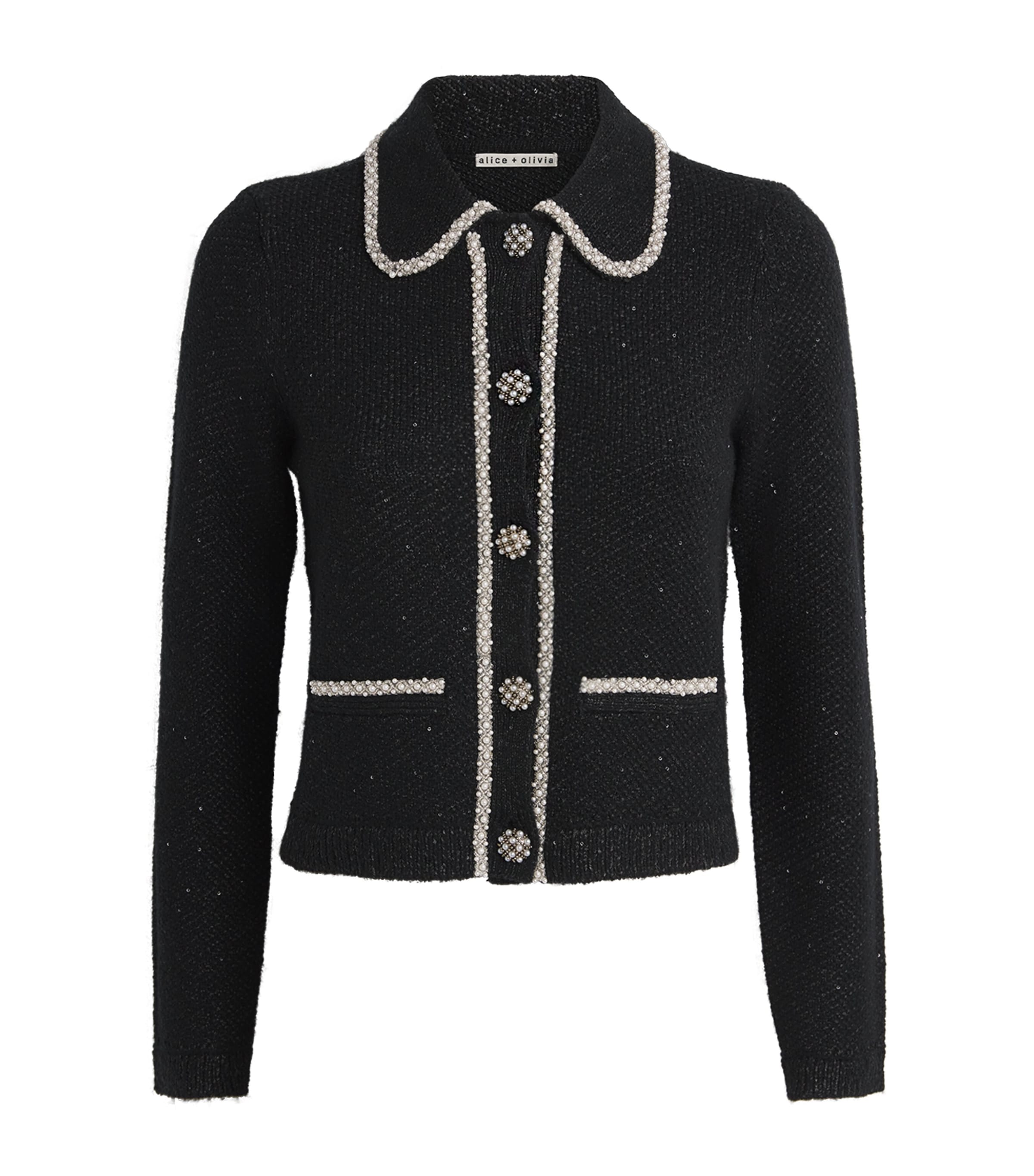 Alice And Olivia Tweed Noella Cardigan In Black