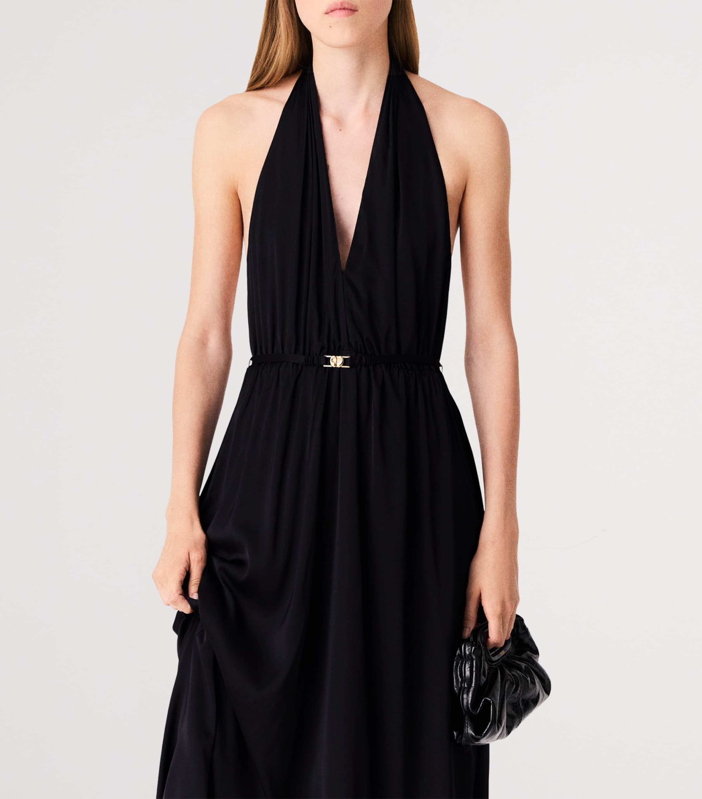 Maje Womens Plunge Halterneck Midi Dress Navy Image 7