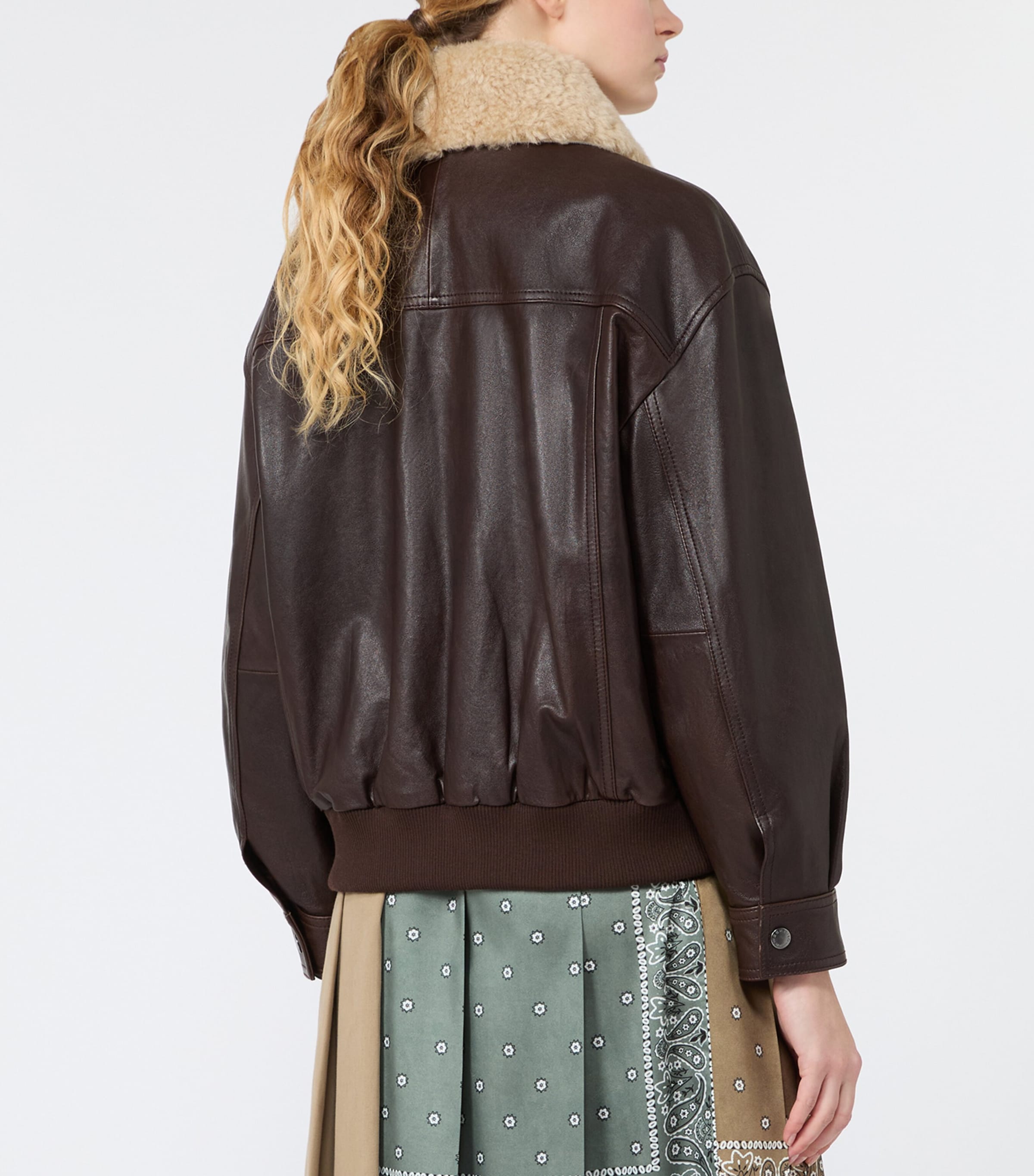 Weekend Max Mara Womens Leather Fur-Trim Jacket Dark Bown Image 4