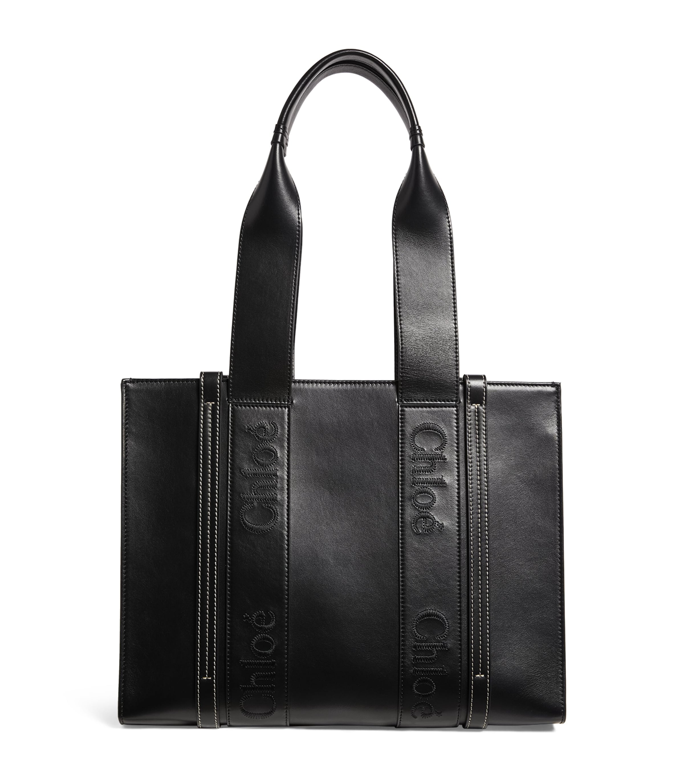 Shop Chloé Medium Leather Woody Tote Bag In Black