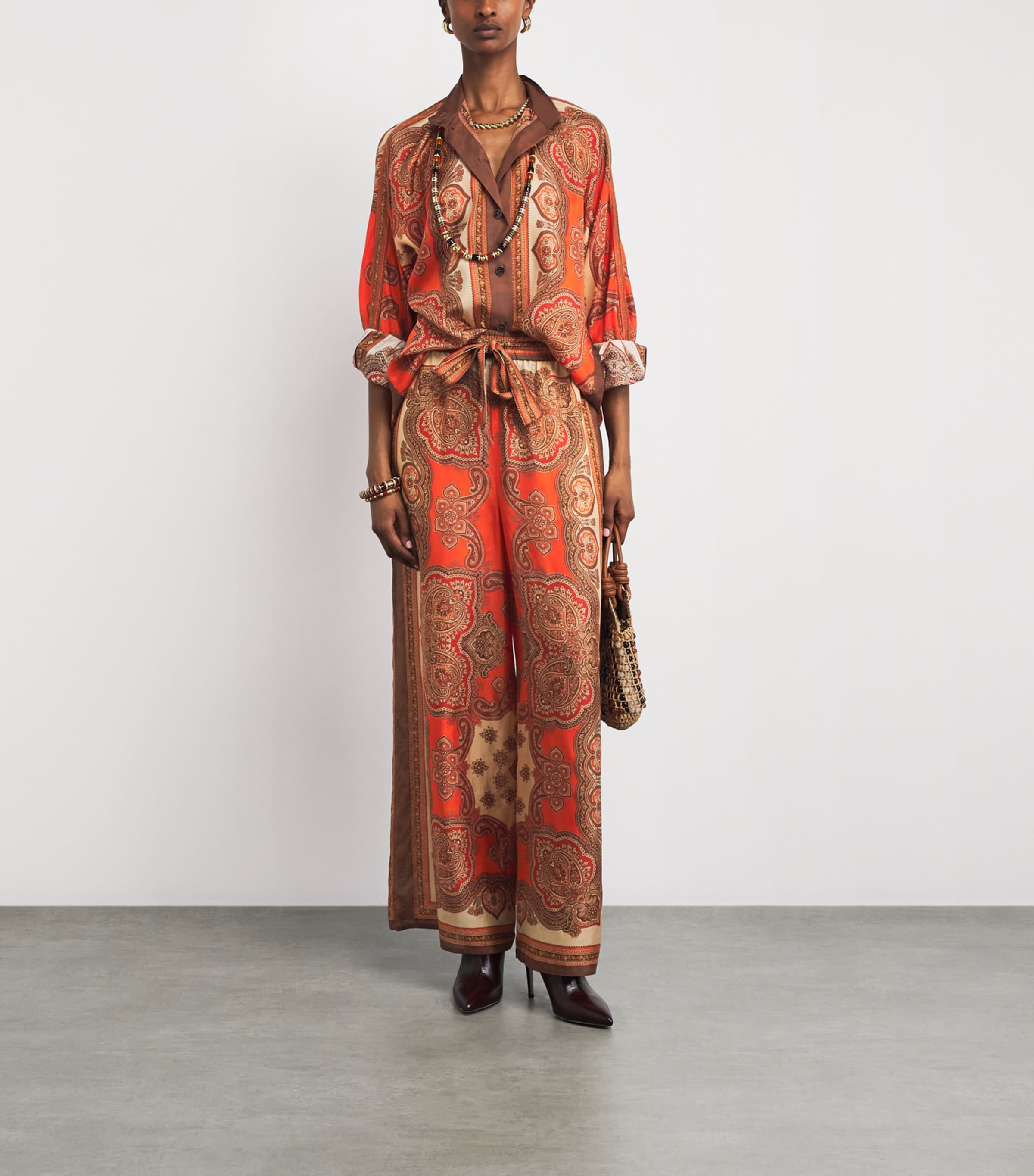 Zimmermann Womens Silk Mahon Shirt Tangerine Paisley Image 2