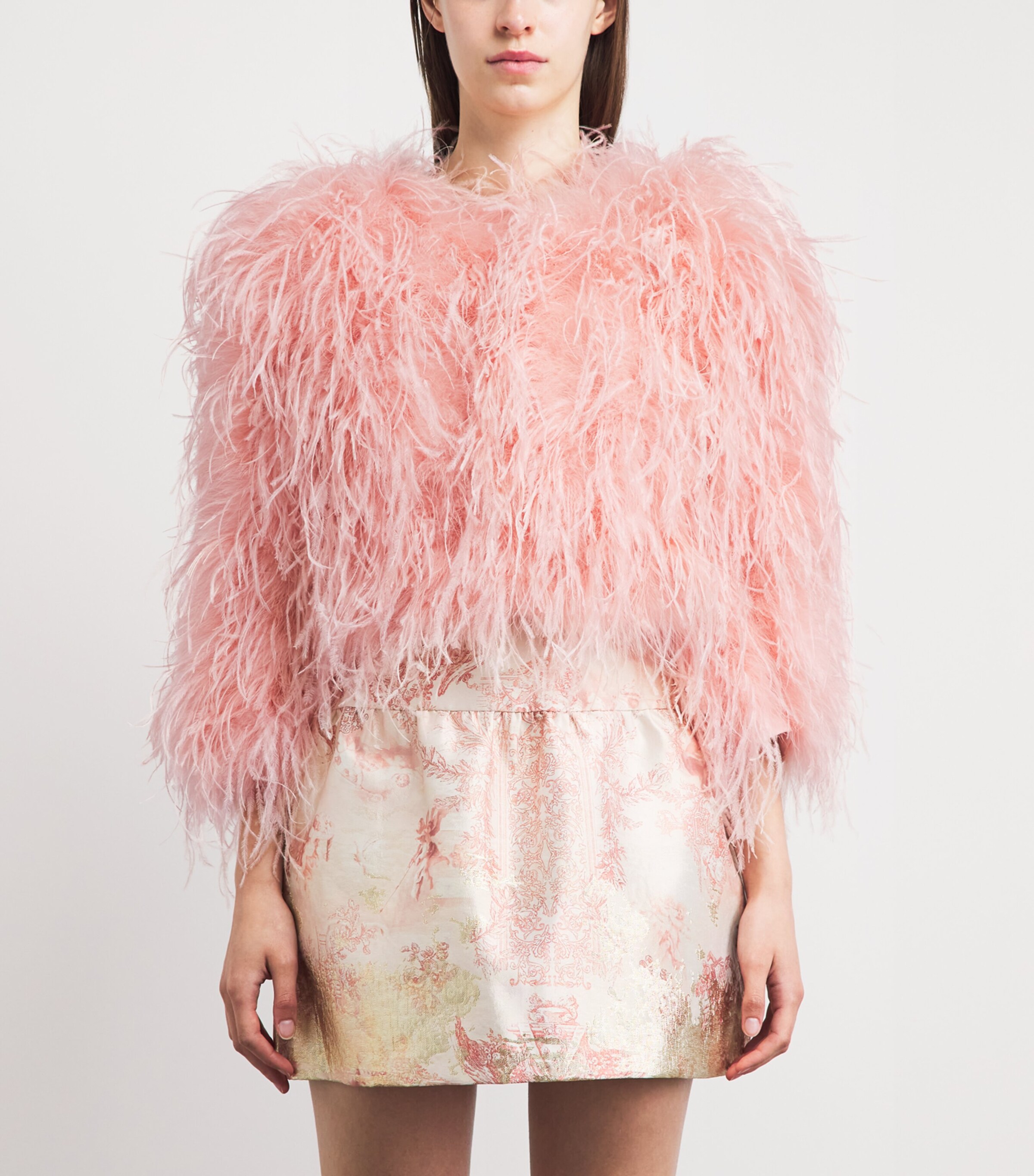 Alice+Olivia Womens Ostrich Feather Kidman Jacket En Rose Toile Image 4