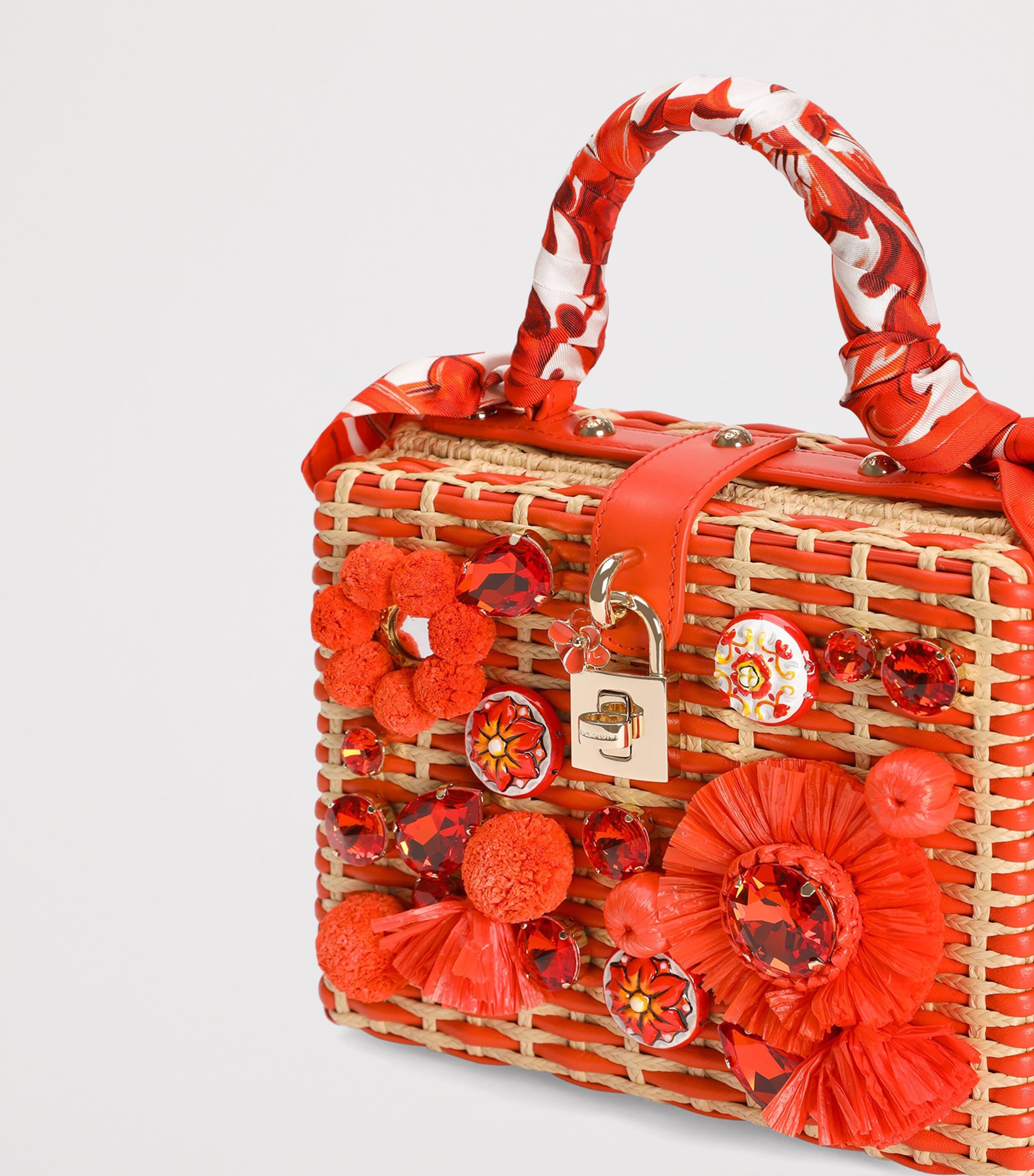 Dolce&Gabbana Raffia-Leather Embellished Top-Handle Bag Orange/natural Image 5