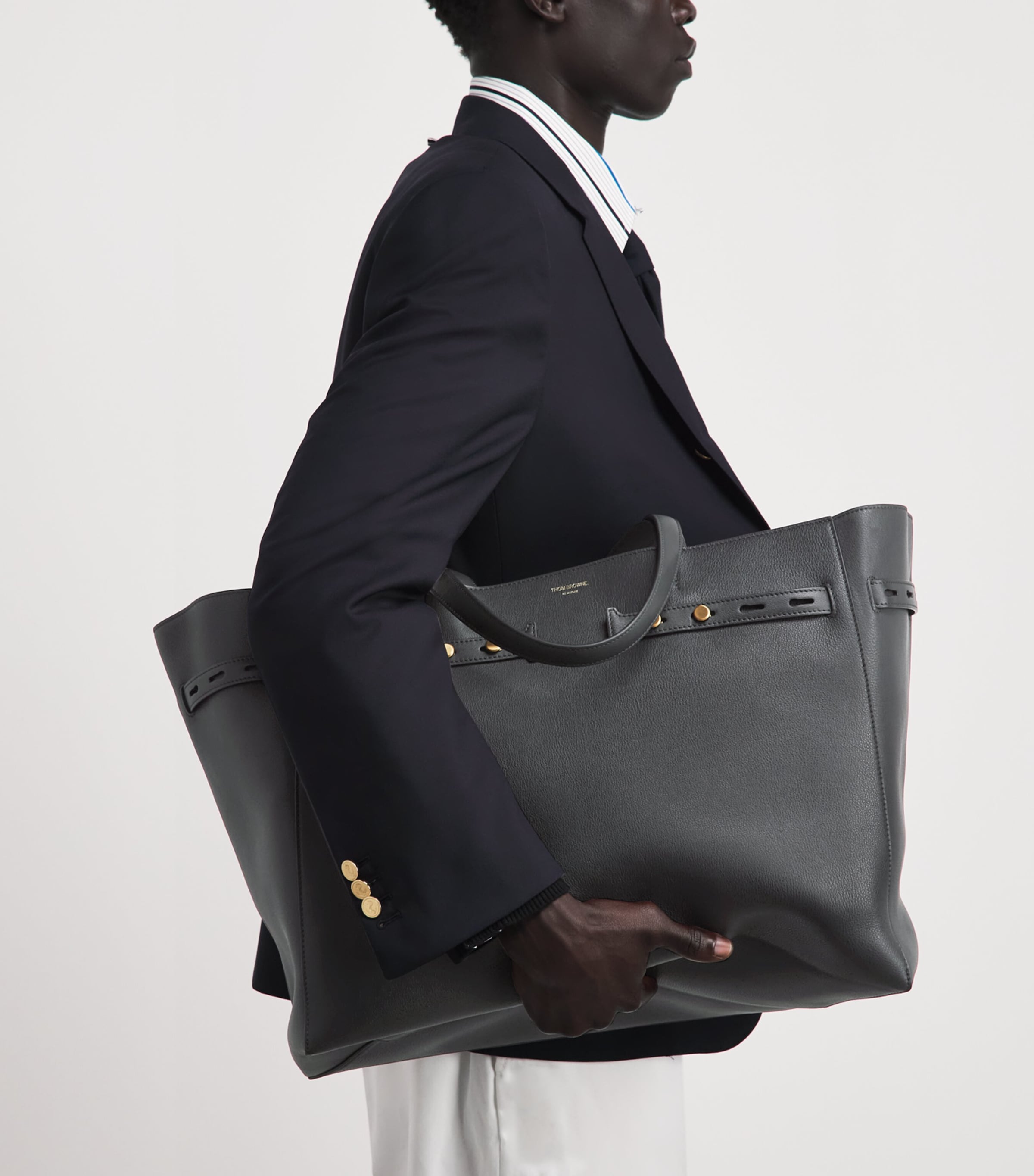 Thom Browne Leather Cabas Tote Bag Black Image 4