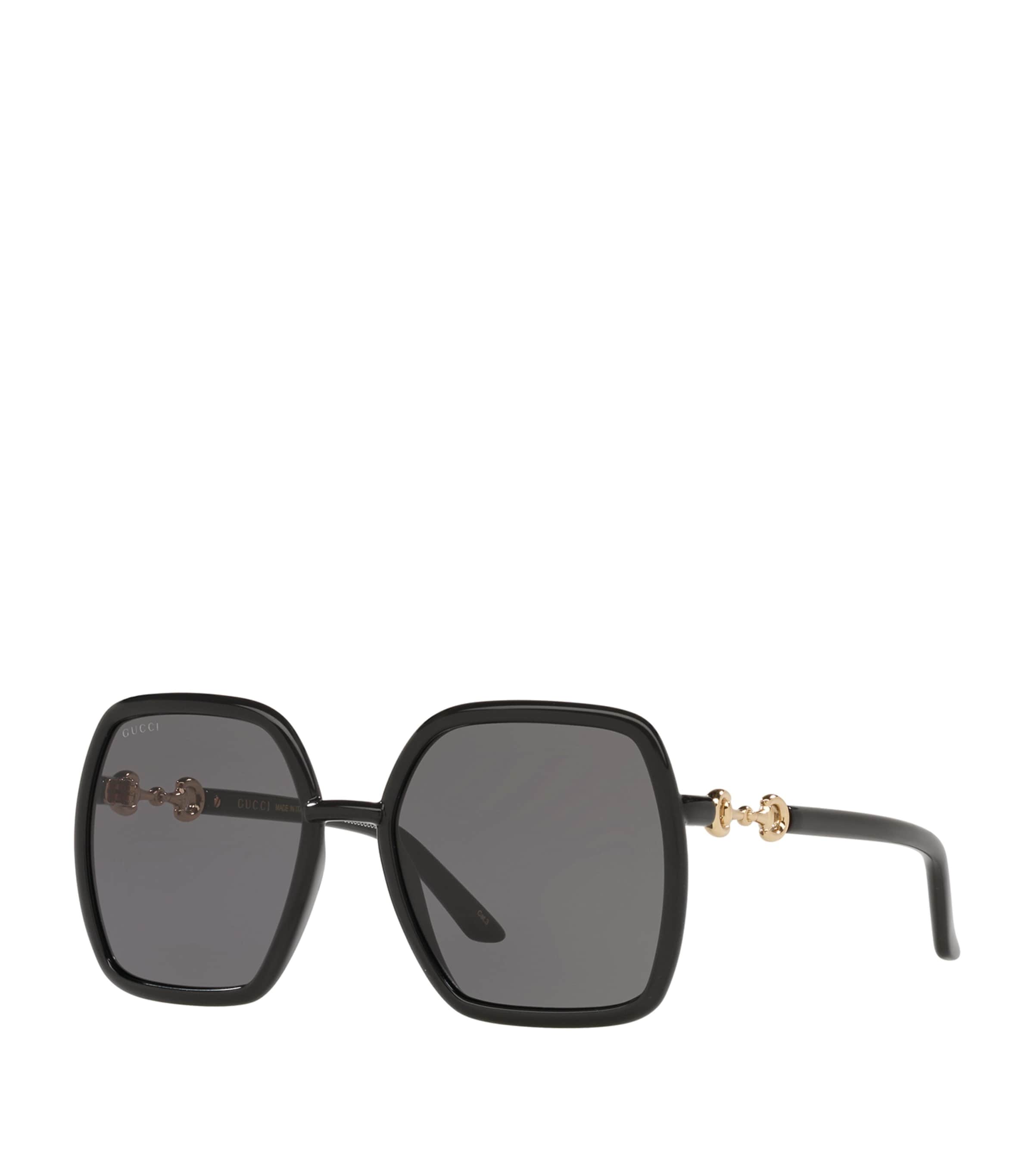 小物 GUCCI Horsebit side logo sunglasses Gucci Black Horsebit Square Sunglasses | Harrods UK