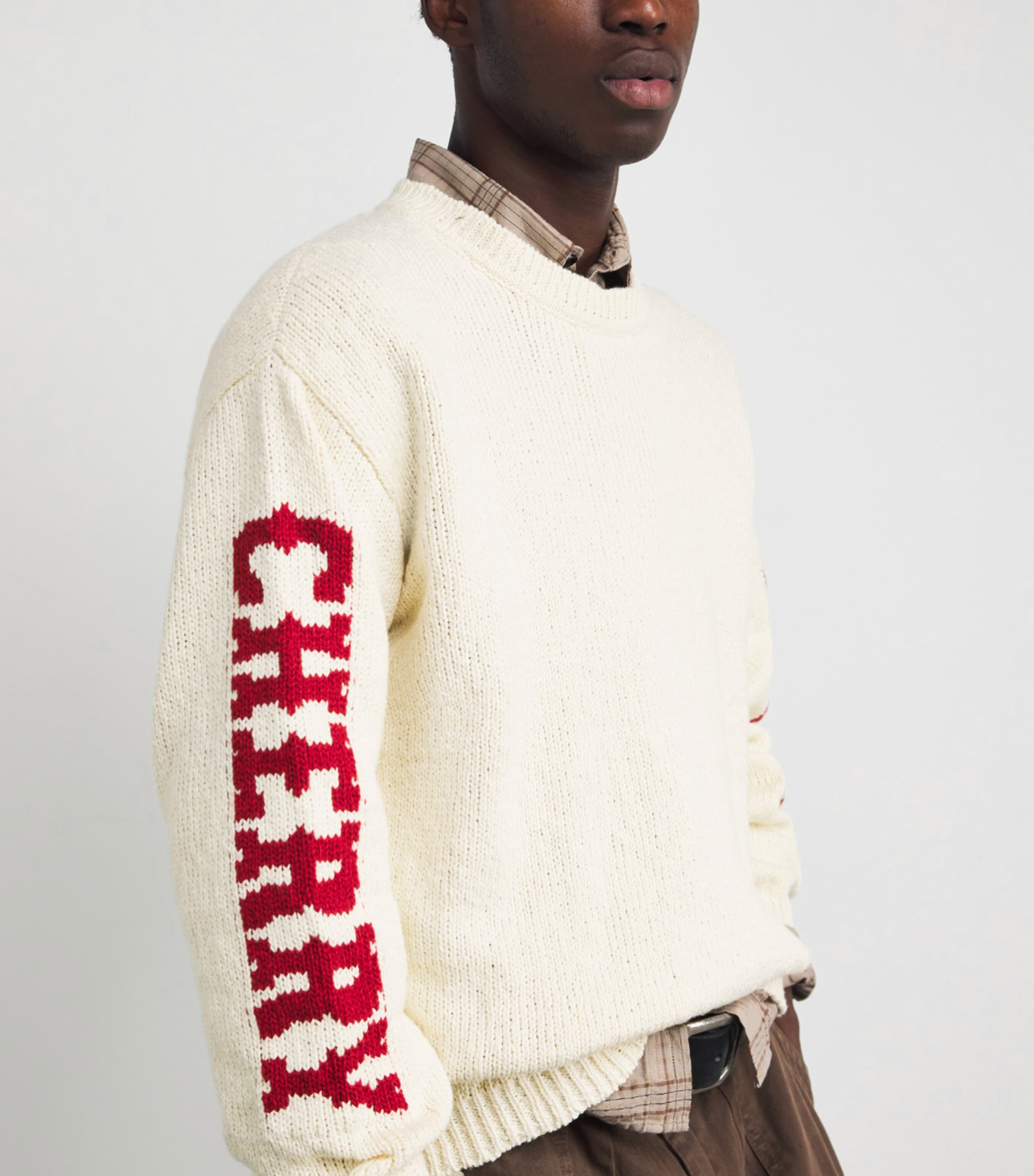 Cotton Intarsia Logo Sweater CREAM W/ RED Image 6