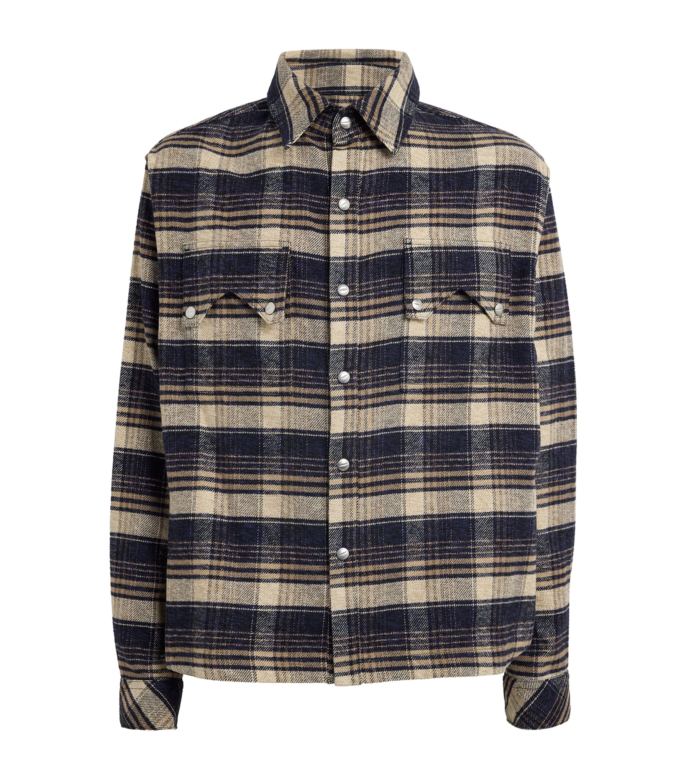 Rhude Mens Cotton Flannel Check Overshirt Dark Navy/beige Image 1