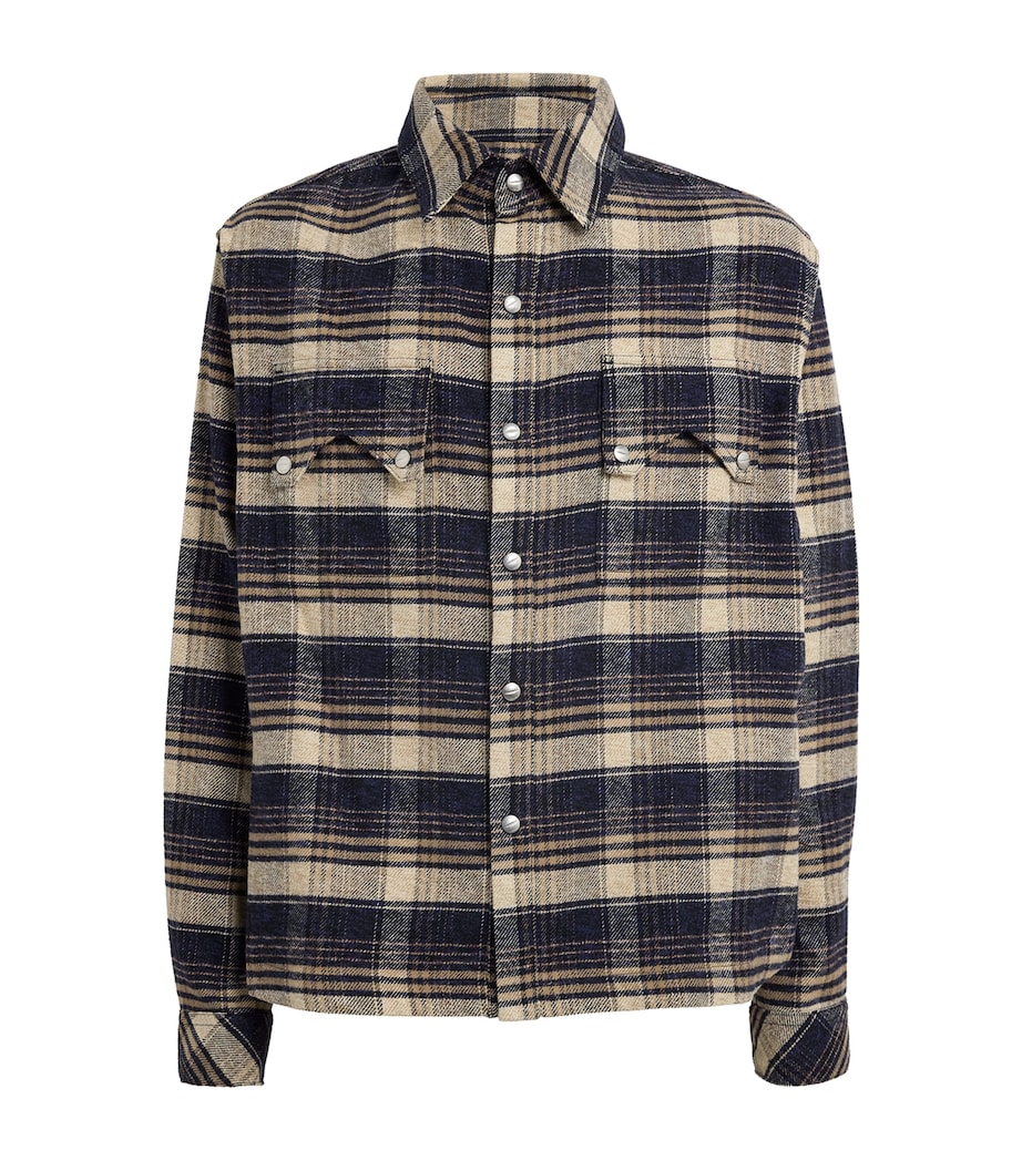 Rhude Mens Cotton Flannel Check Overshirt Dark Navy/beige Image 1