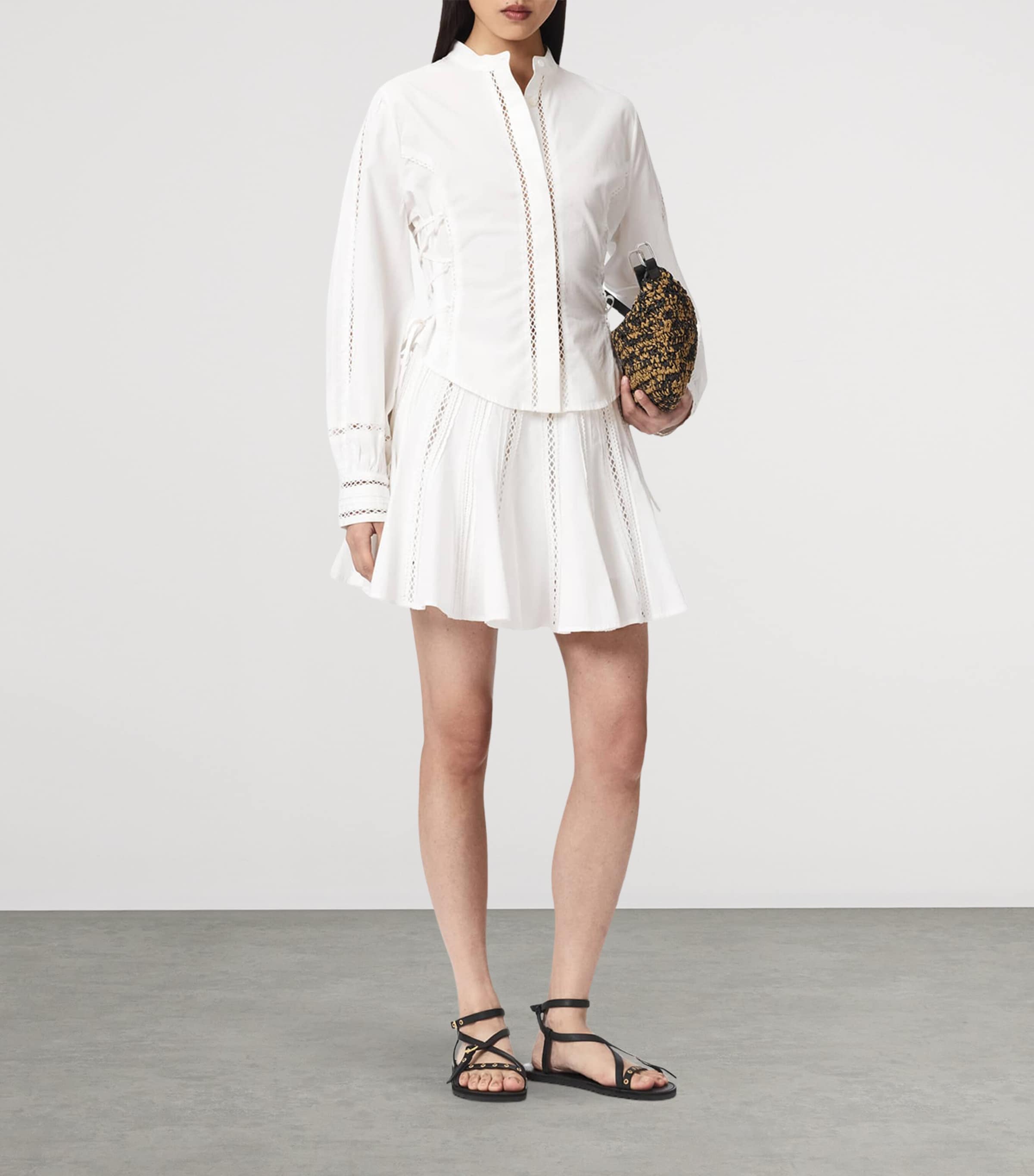 AllSaints Womens Organic Cotton Open-Work Frances Shirt Optic White Image 5