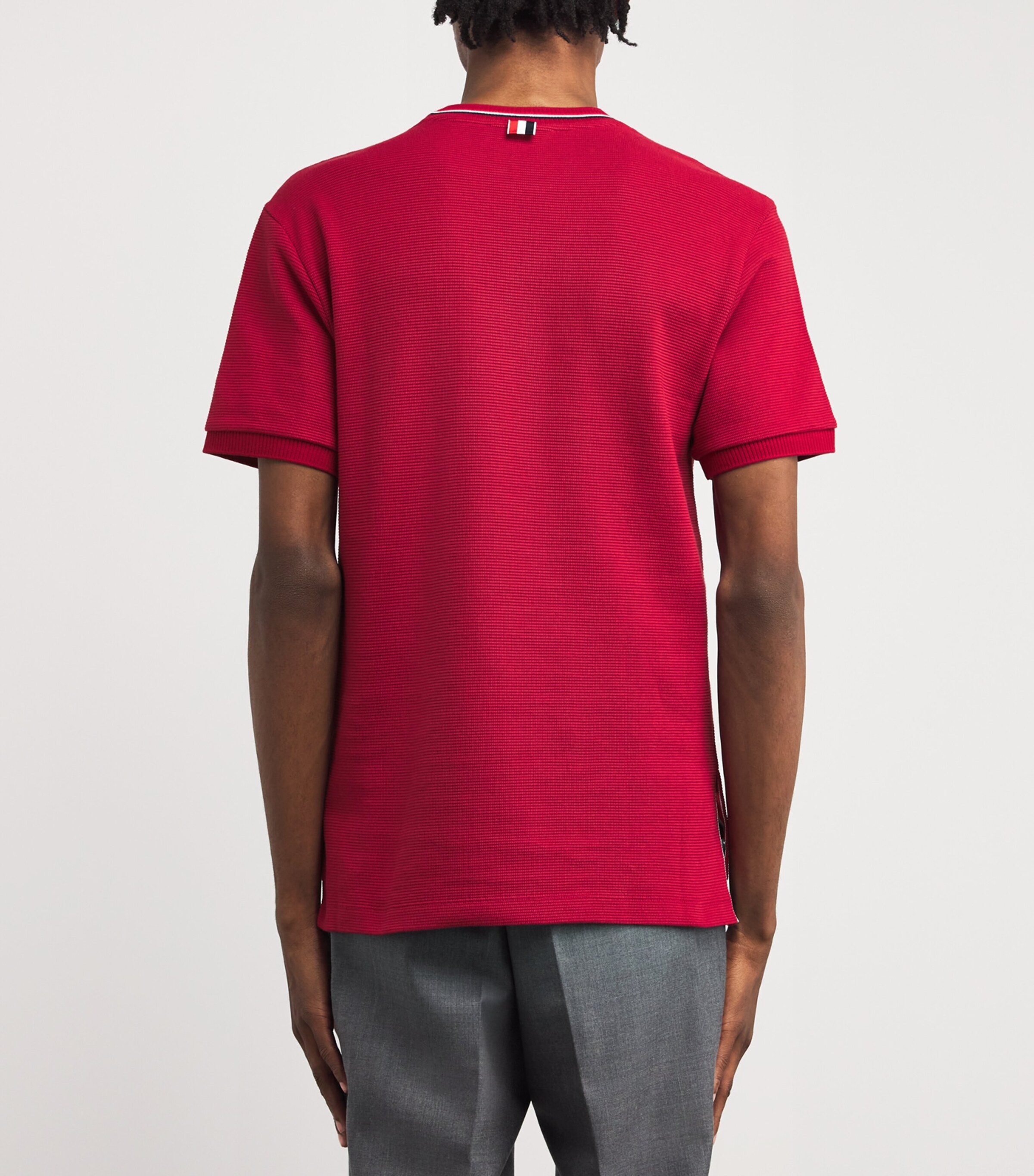 Thom Browne Mens Cotton Rib-Cuff T-Shirt Burgundy Image 4