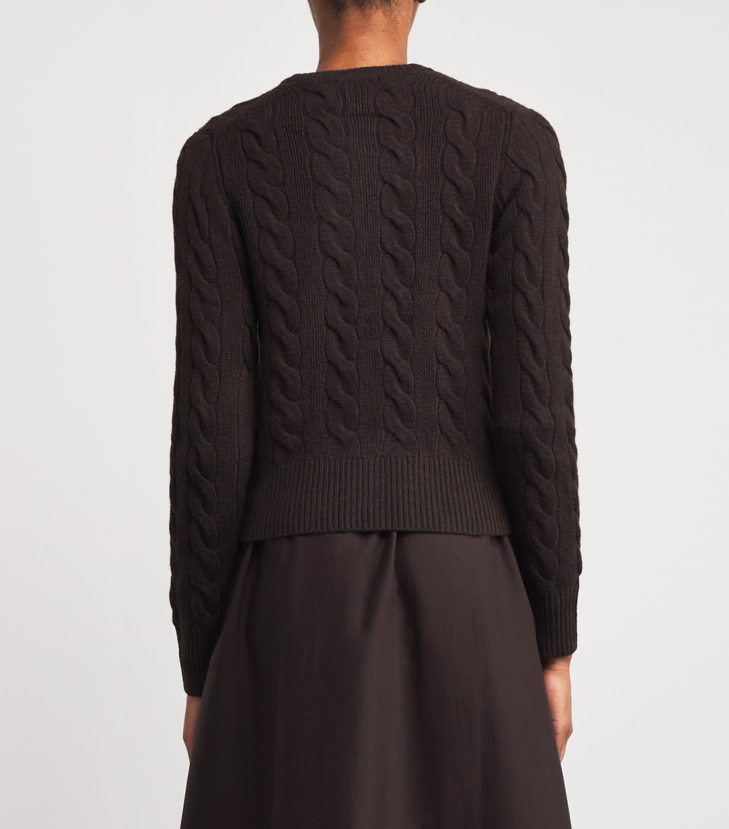 Polo Ralph Lauren Womens Wool-Cashmere Cable-Knit Cardigan Walnut Brown Melange Image 4