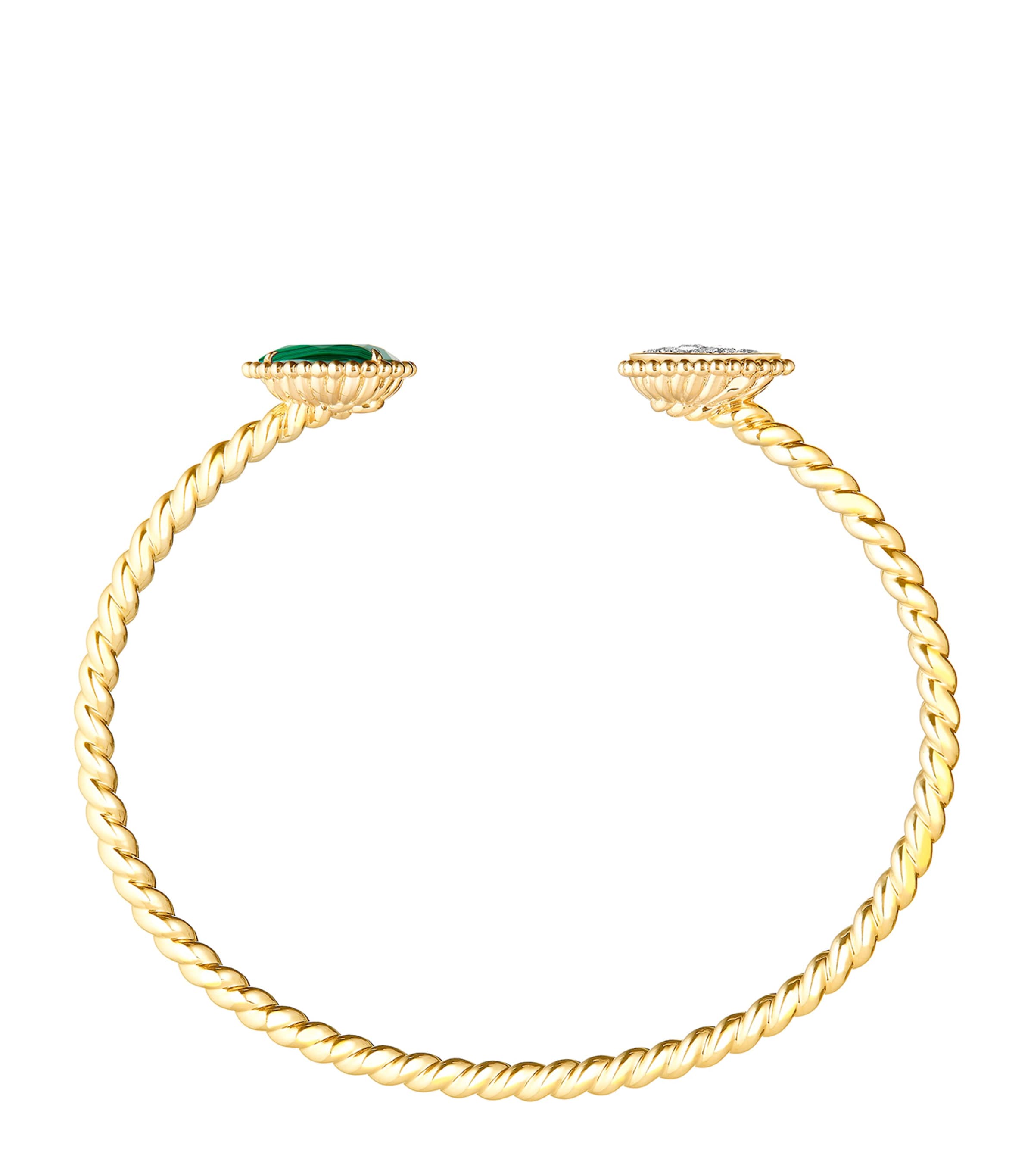 Yellow Gold, Malachite and Diamond Two Motifs Serpent Bohème Bracelet GREEN Image 2