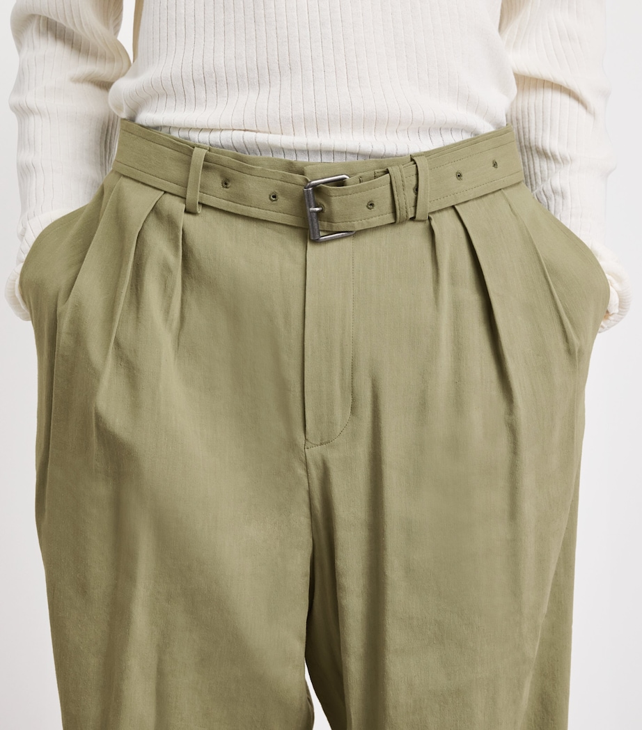 DRIES VAN NOTEN Mens Linen-Blend Belted Straight Trousers Pistache Image 3