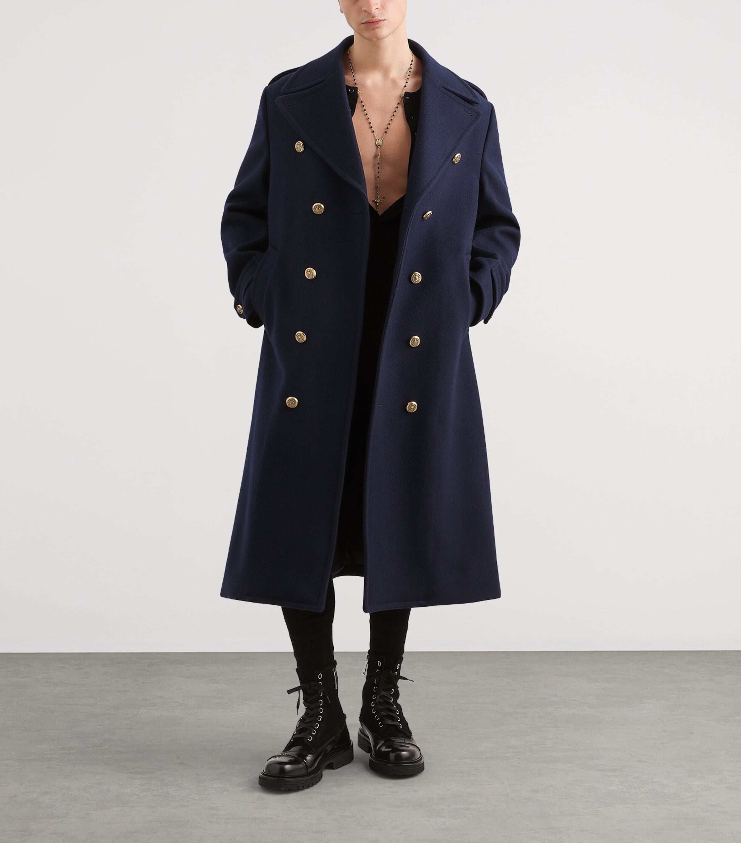 Dolce&Gabbana Mens Virgin Wool Double-Breasted Coat Very Dark Bl Image 2