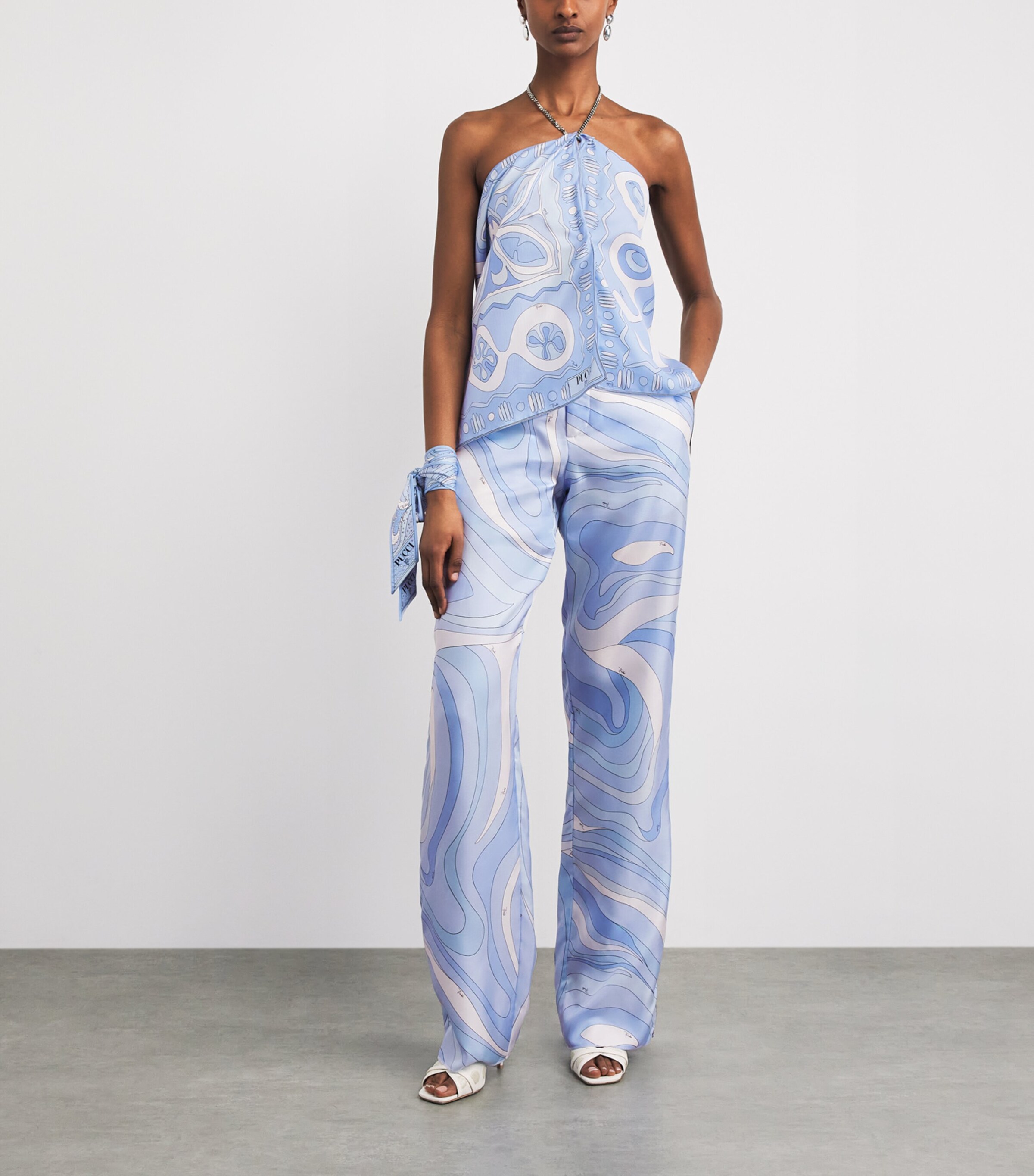 PUCCI Womens Silk Marmo Wide-Leg Trousers Pale Image 2