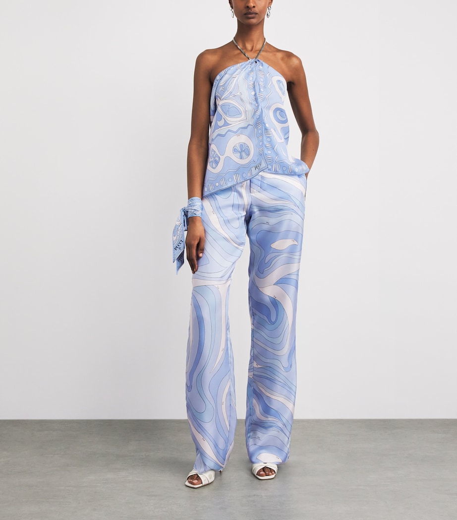PUCCI Womens Silk Marmo Wide-Leg Trousers Pale Image 2