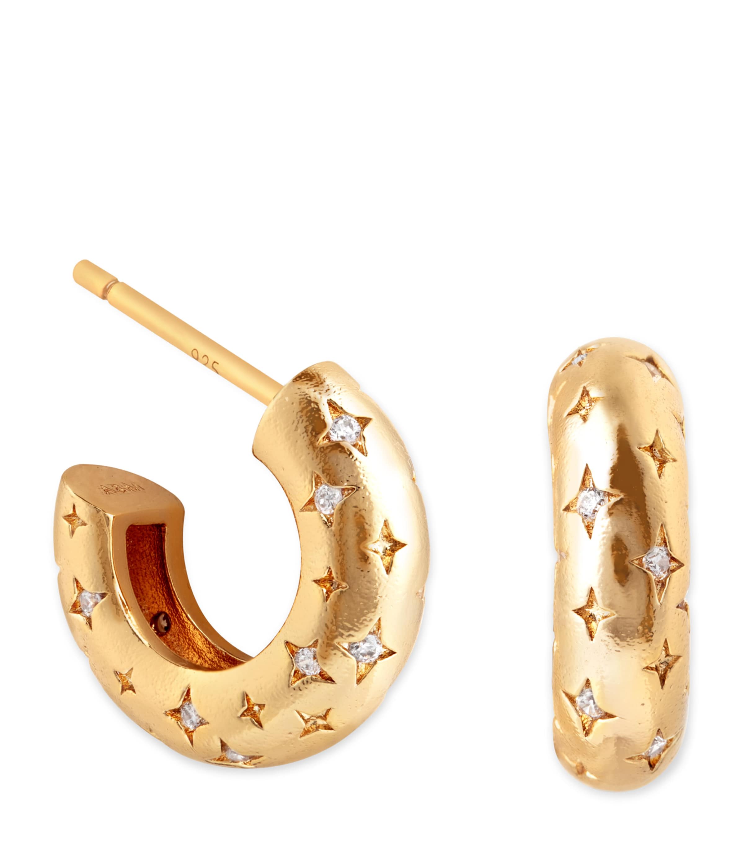 Astrid & Miyu Womens 18ctgoldplatedbrass Cosmic Dome Small 18ct Yellow-gold Plated Brass And Cubic Zirconia Hoop E In Gold