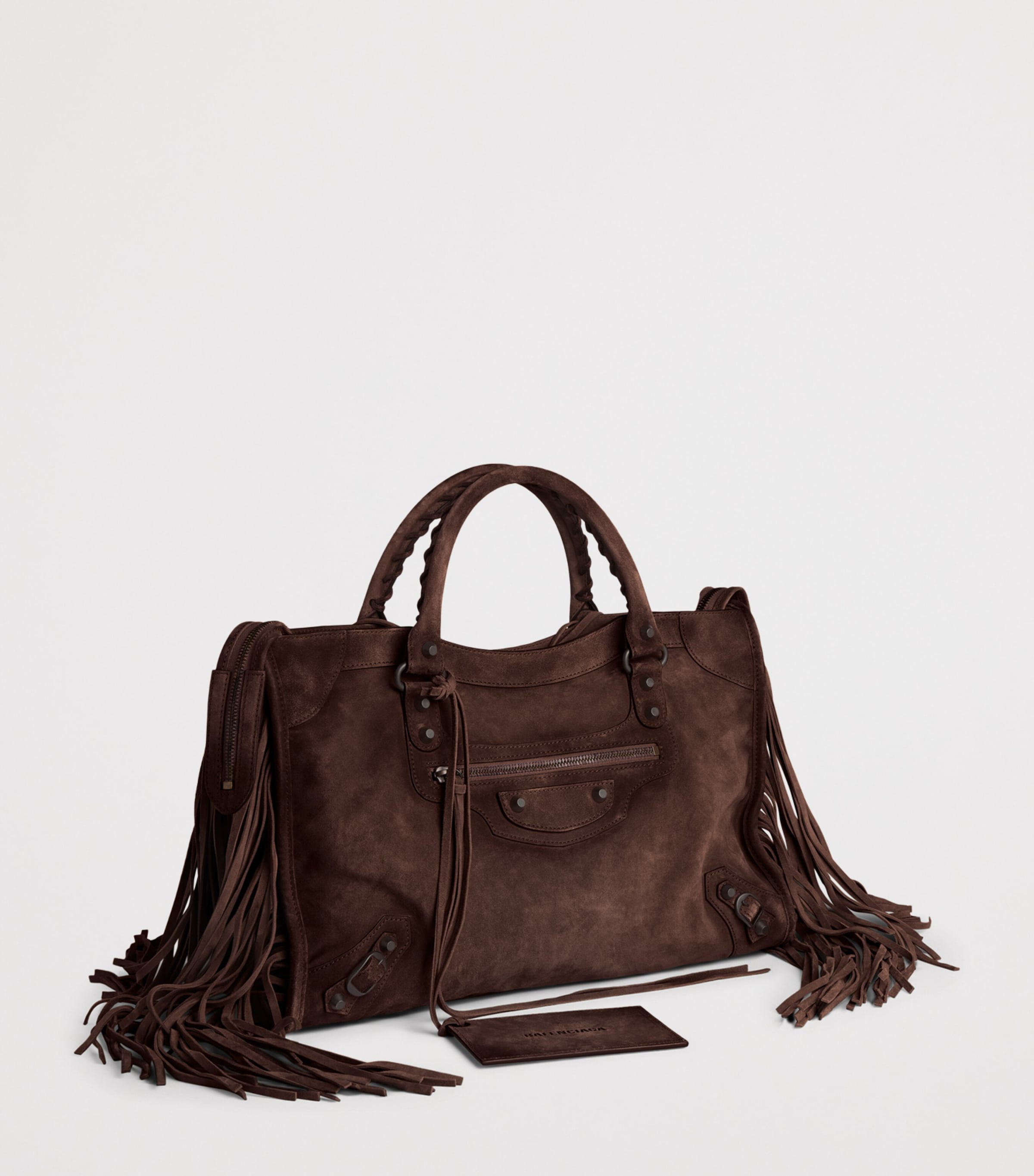 Balenciaga Womens Medium Suede Fringe Le City Top-Handle Bag Image 4
