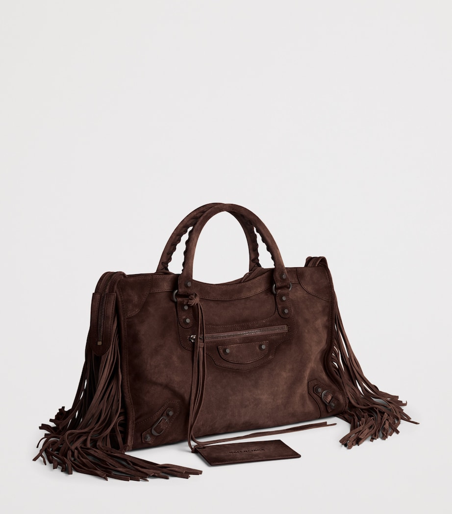 Balenciaga Womens Medium Suede Fringe Le City Top-Handle Bag Image 4