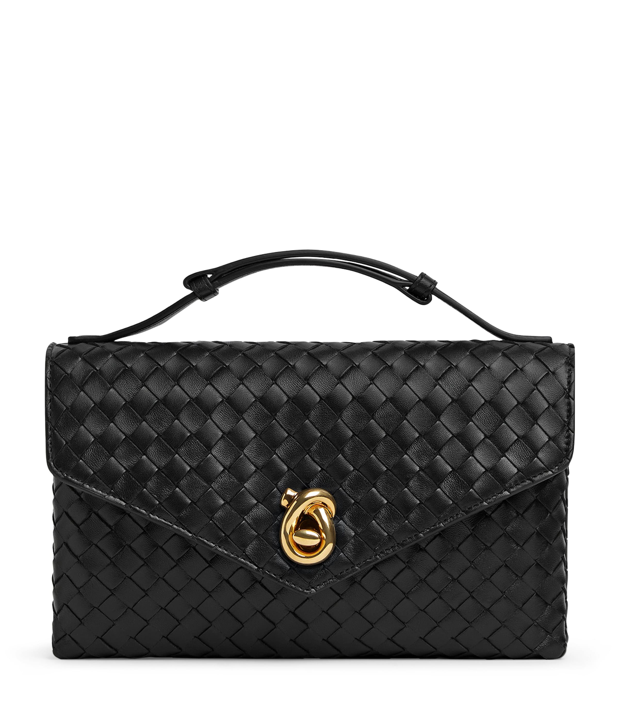 Bottega Veneta Lambskin Knot Lock Top-handle Bag In Black