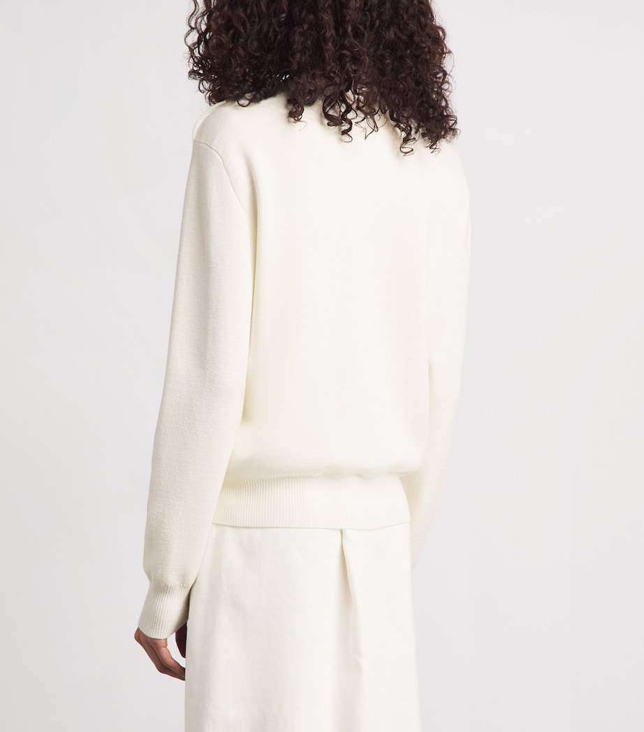 Róhe Womens Merino Wool Uneven-Collar Polo Sweater Off White Image 5