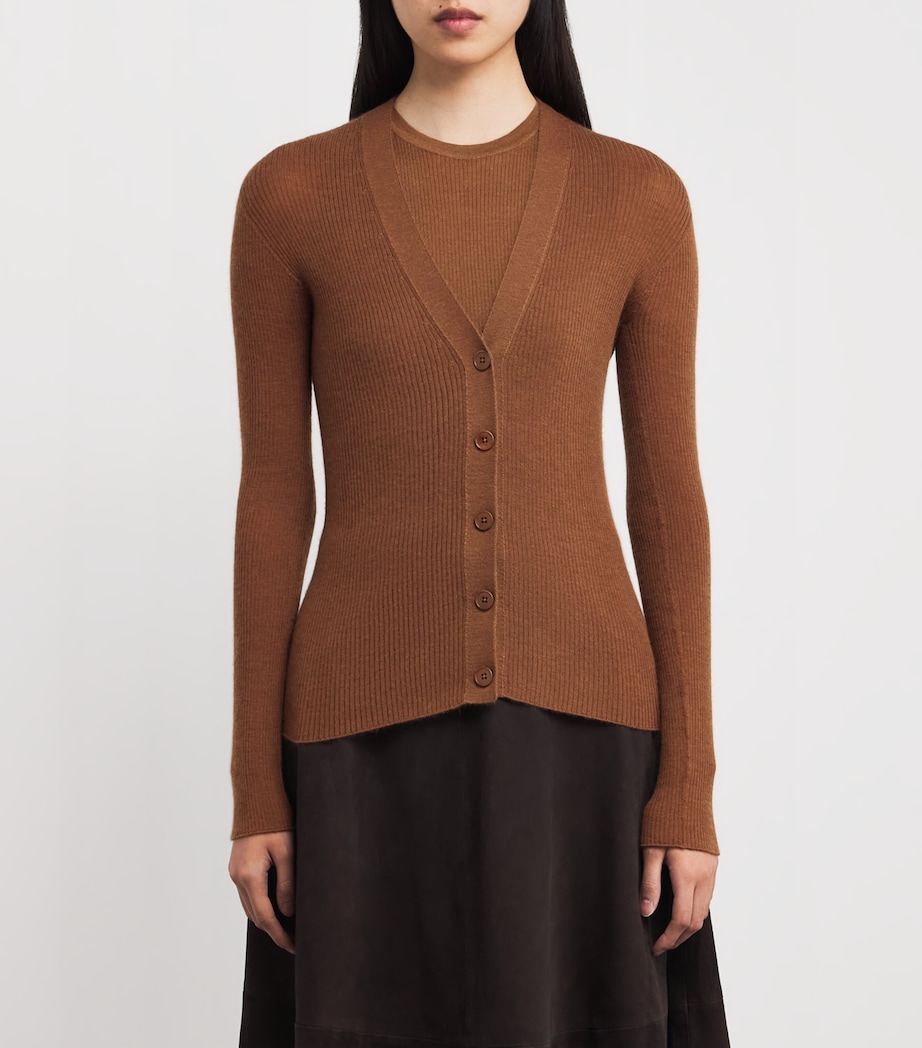 Superfine Cashmere V-Neck Cardigan SB7300 DARK CAMEL Image 3