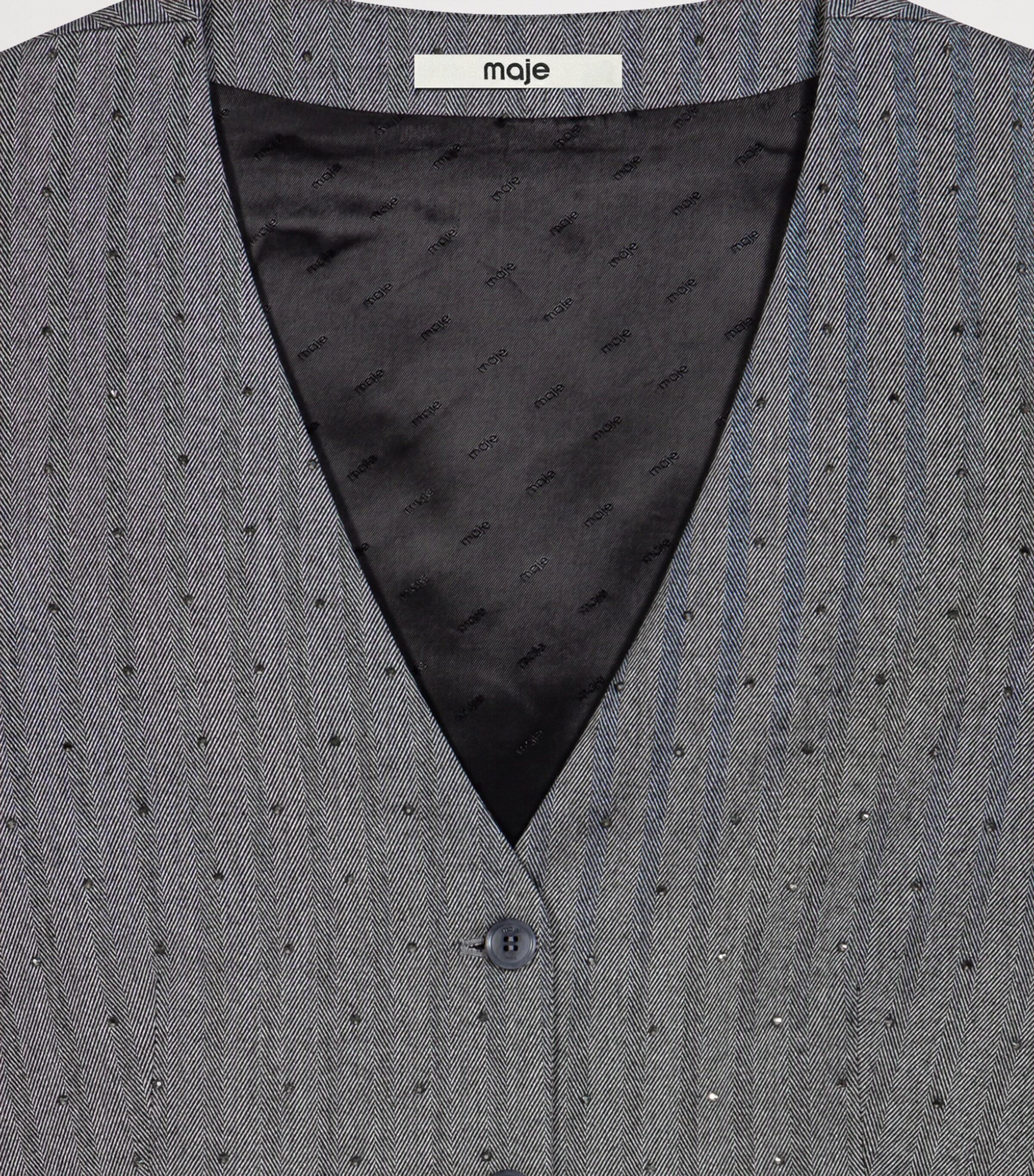 Maje Womens Striped Rhinestone-Embellished Waistcoat Grey Image 9