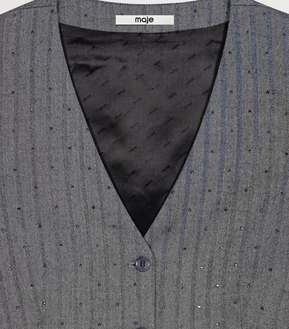 Maje Womens Striped Rhinestone-Embellished Waistcoat Grey Image 9