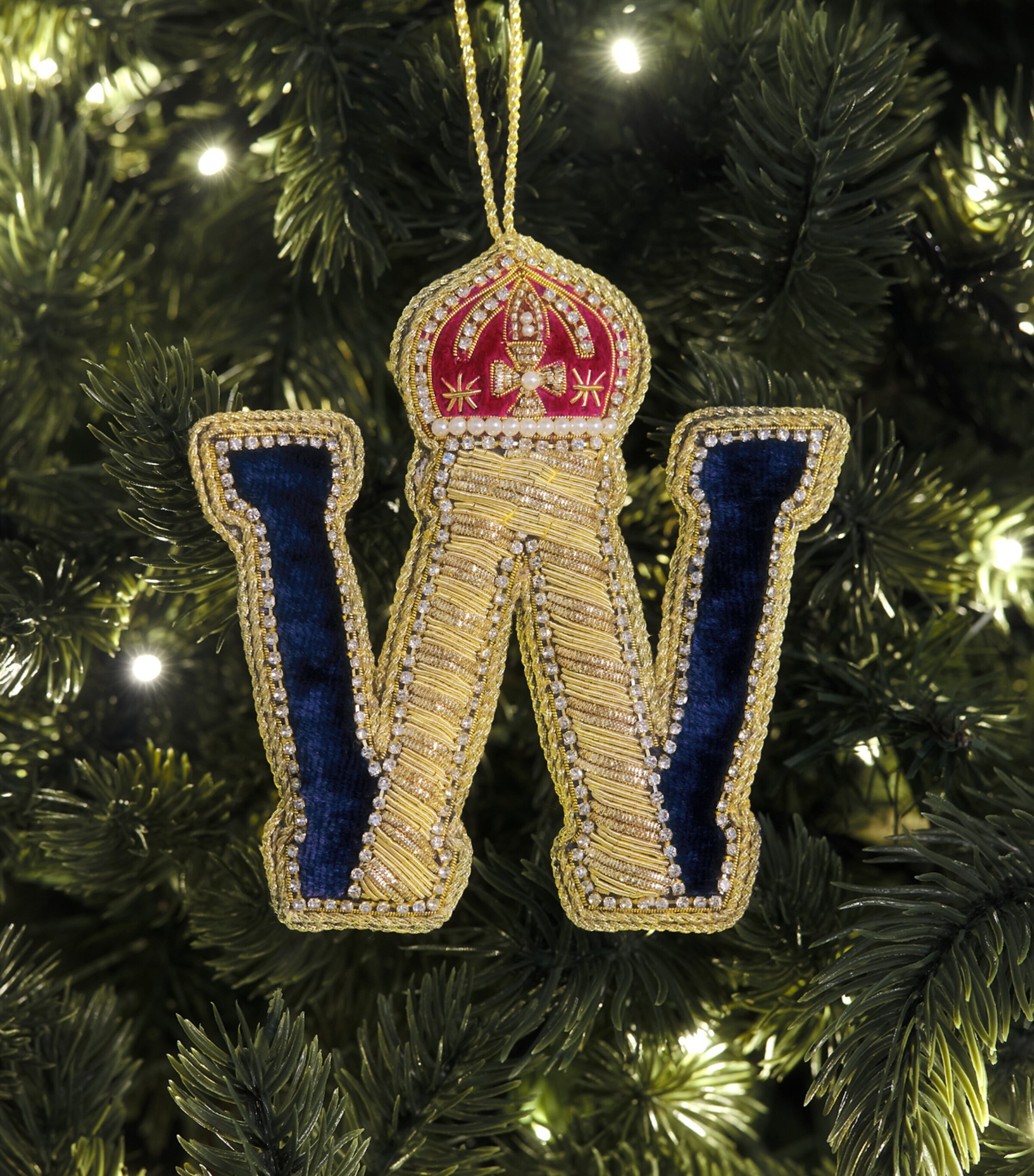 Tinker Tailor Letter W Tree Decoration Navy, Gold & Wine Image 3