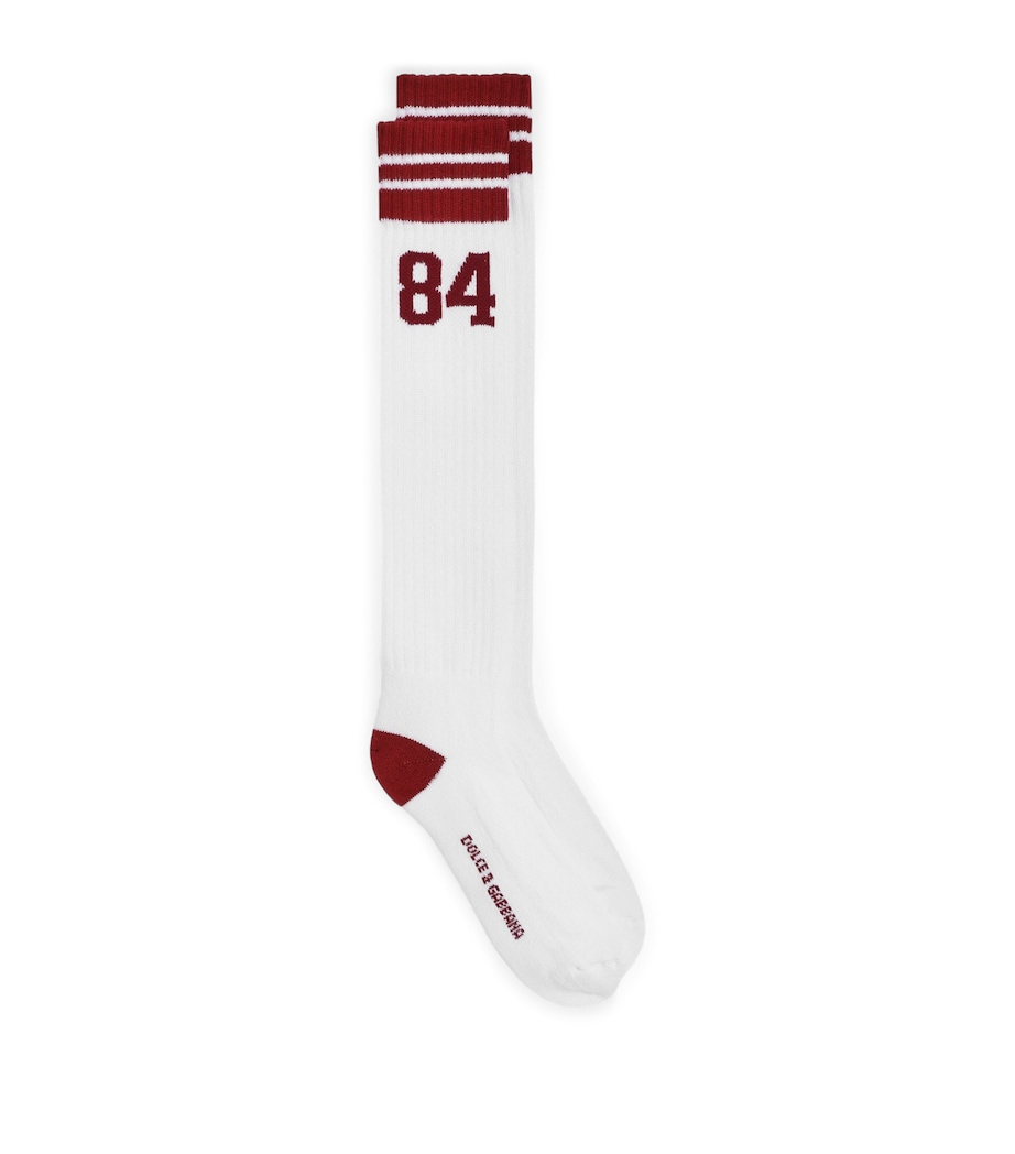Ribbed Socks W8266-WHITE/RED Image 1