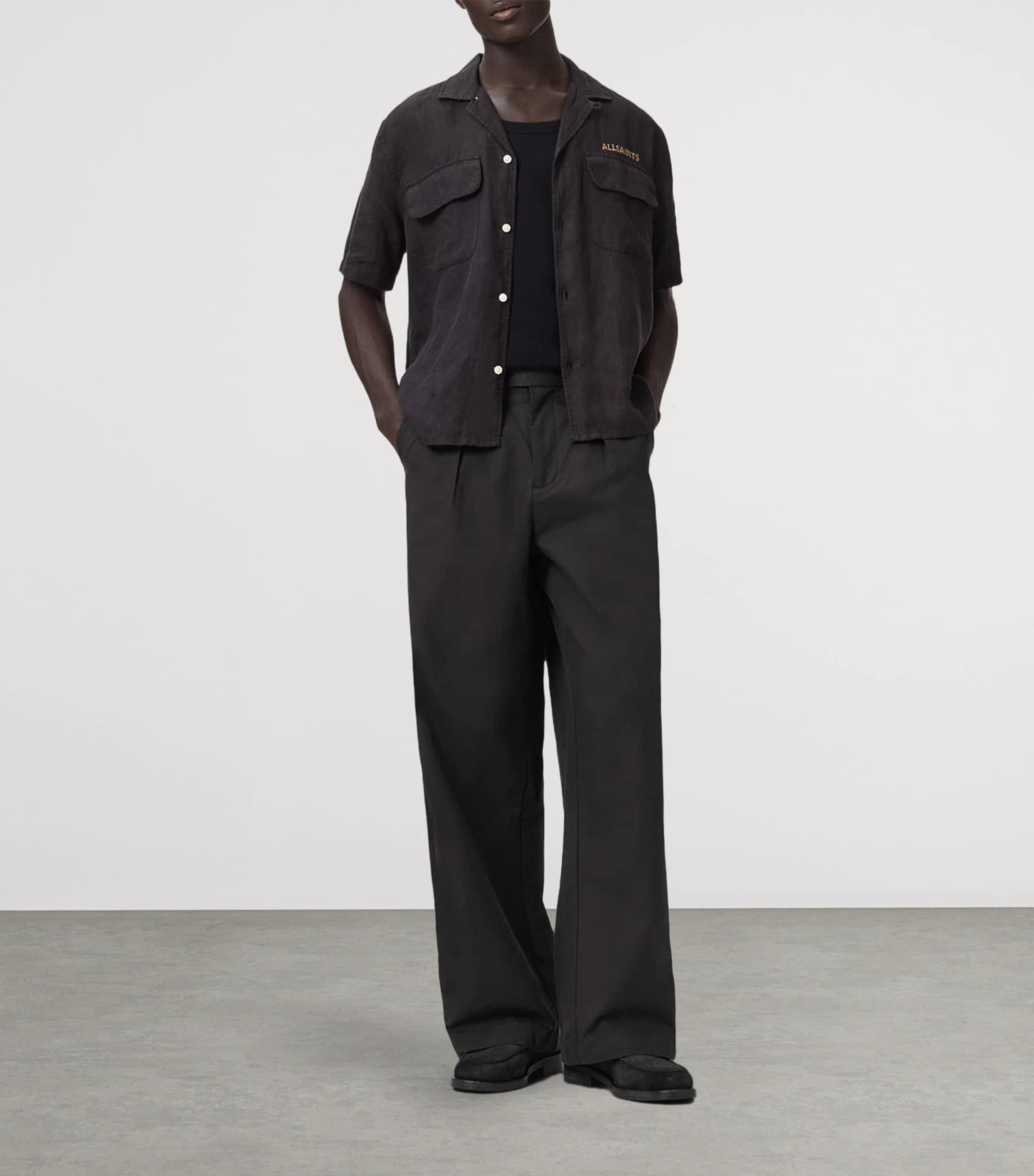 AllSaints Mens Organic Cotton-Blend Conway Trousers Tanner Black Image 7
