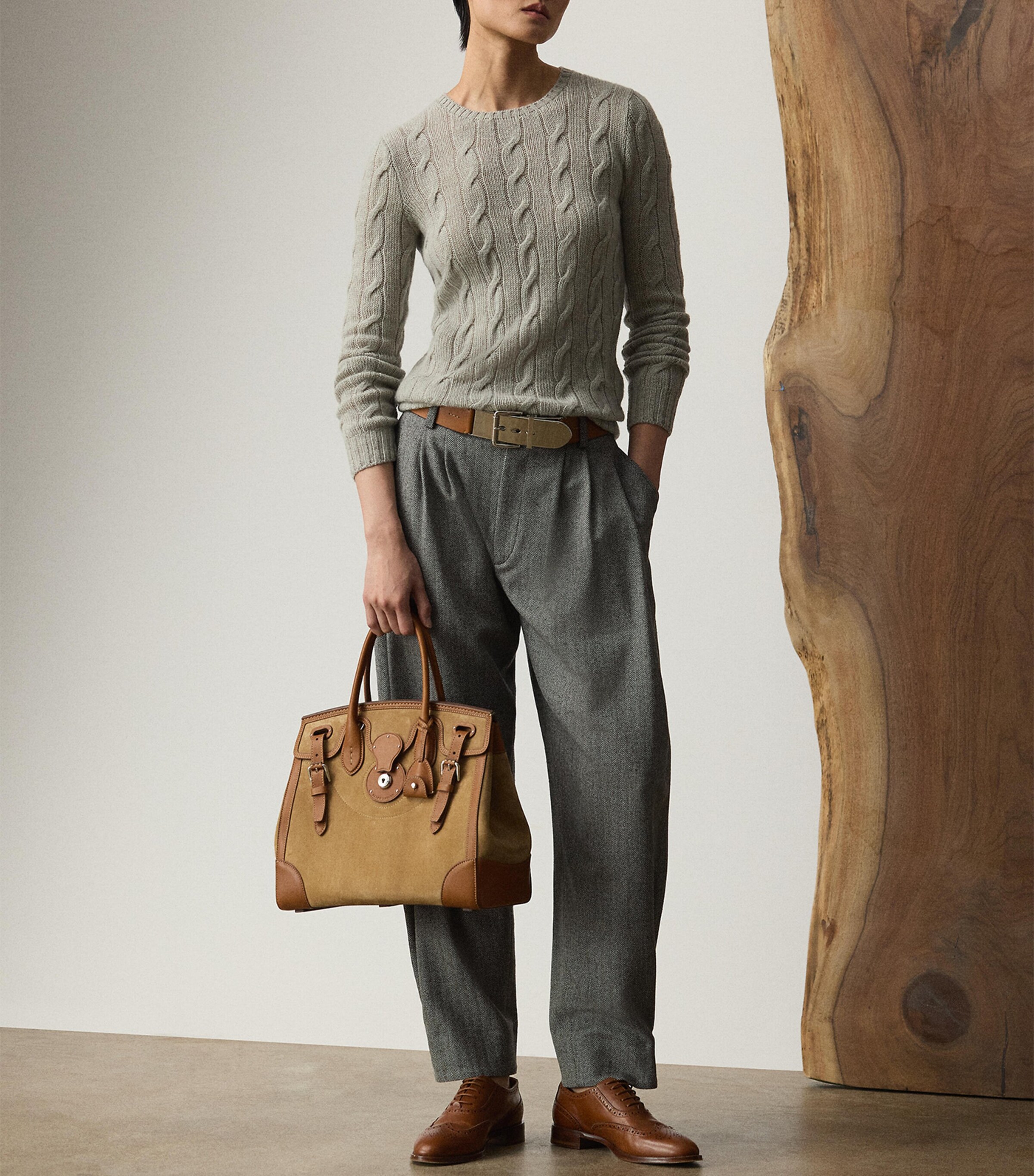 Ralph Lauren Collection Suede Soft Ricky 33 Top-Handle Bag Dark Tan Image 6