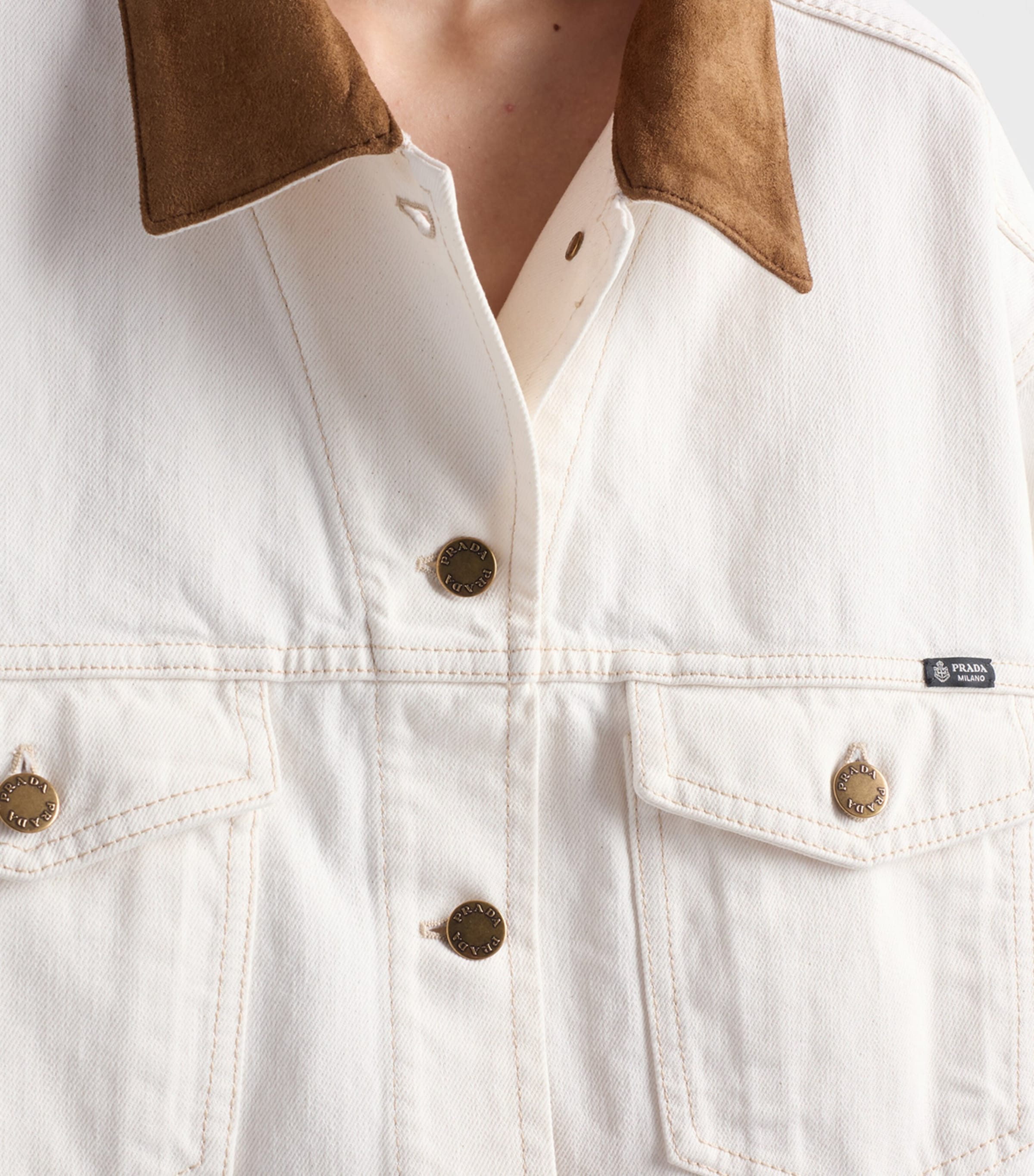 Prada Womens Blouson Denim Jacket White Image 5