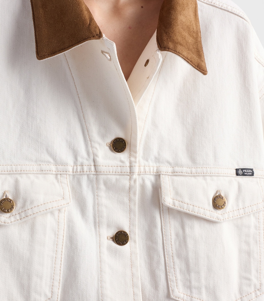 Prada Womens Blouson Denim Jacket White Image 5