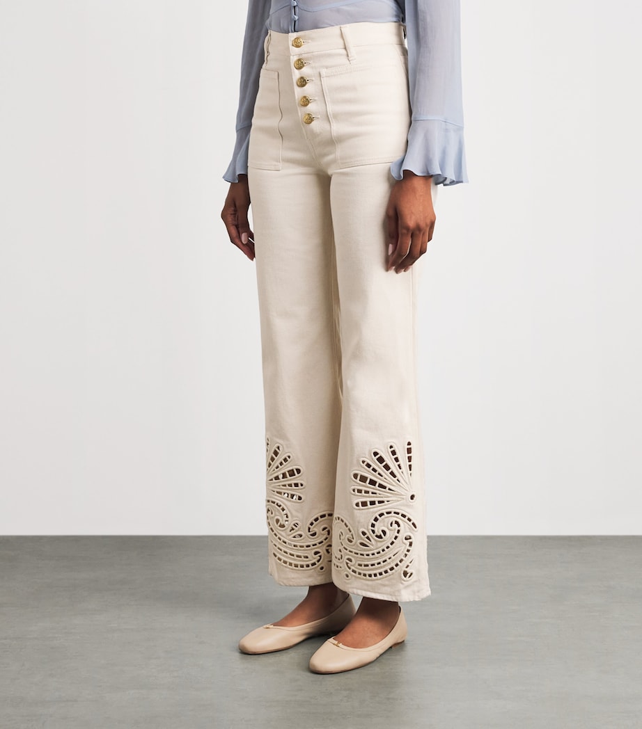 Ulla Johnson Womens Eyelet The Lou Flared Jeans Cowrie Image 4