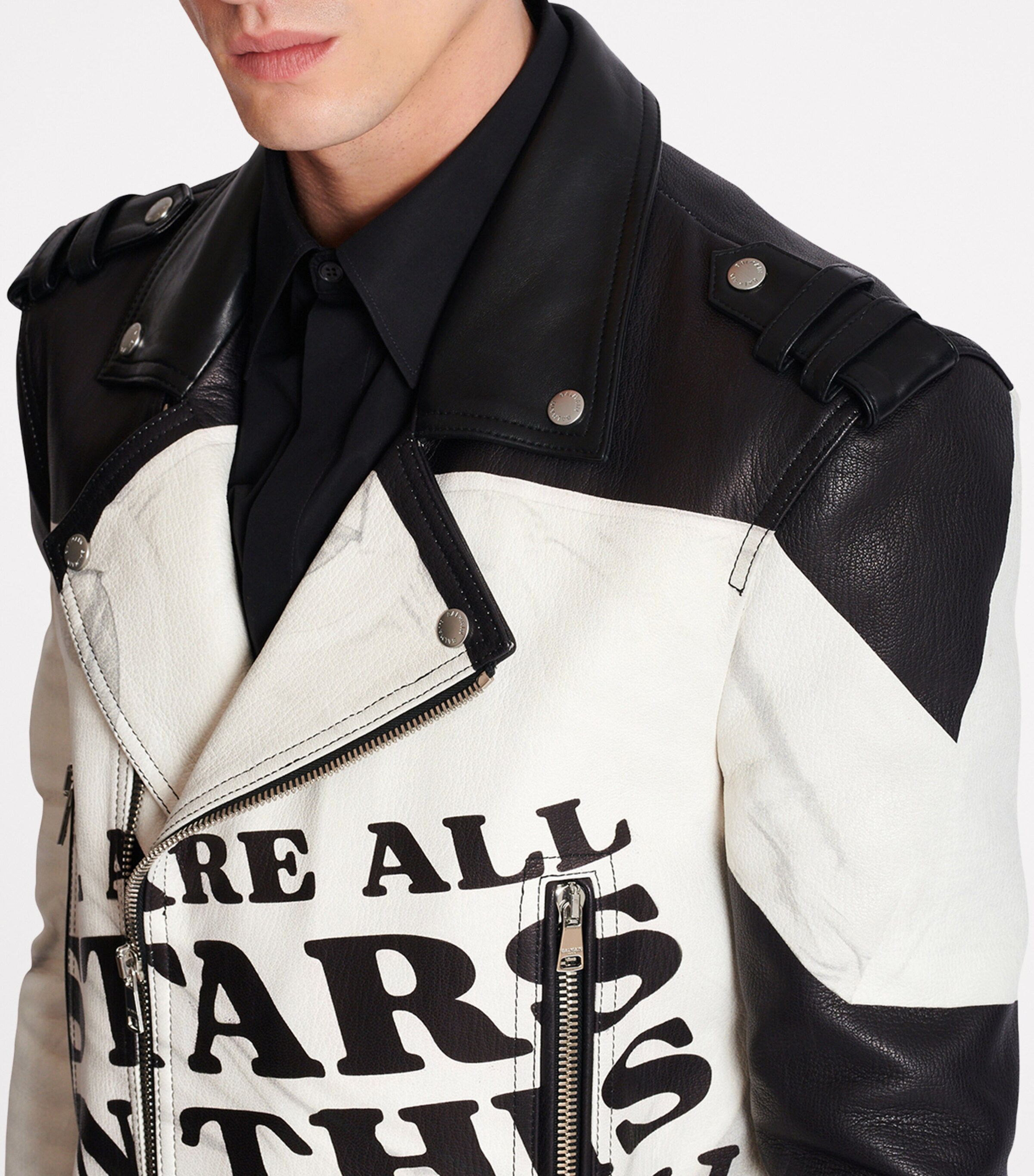 Leather Printed Biker Jacket GAB BLANC/NOIR Image 4