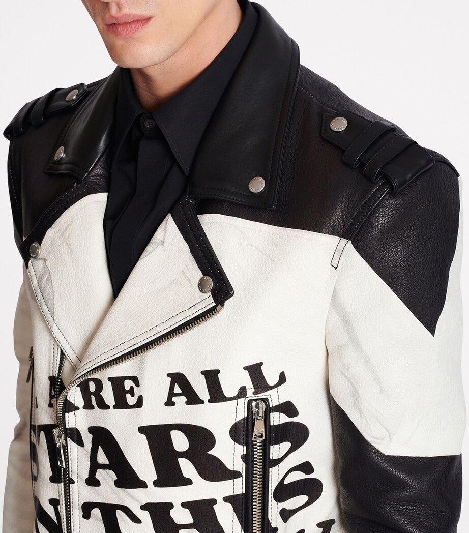 Leather Printed Biker Jacket GAB BLANC/NOIR Image 4