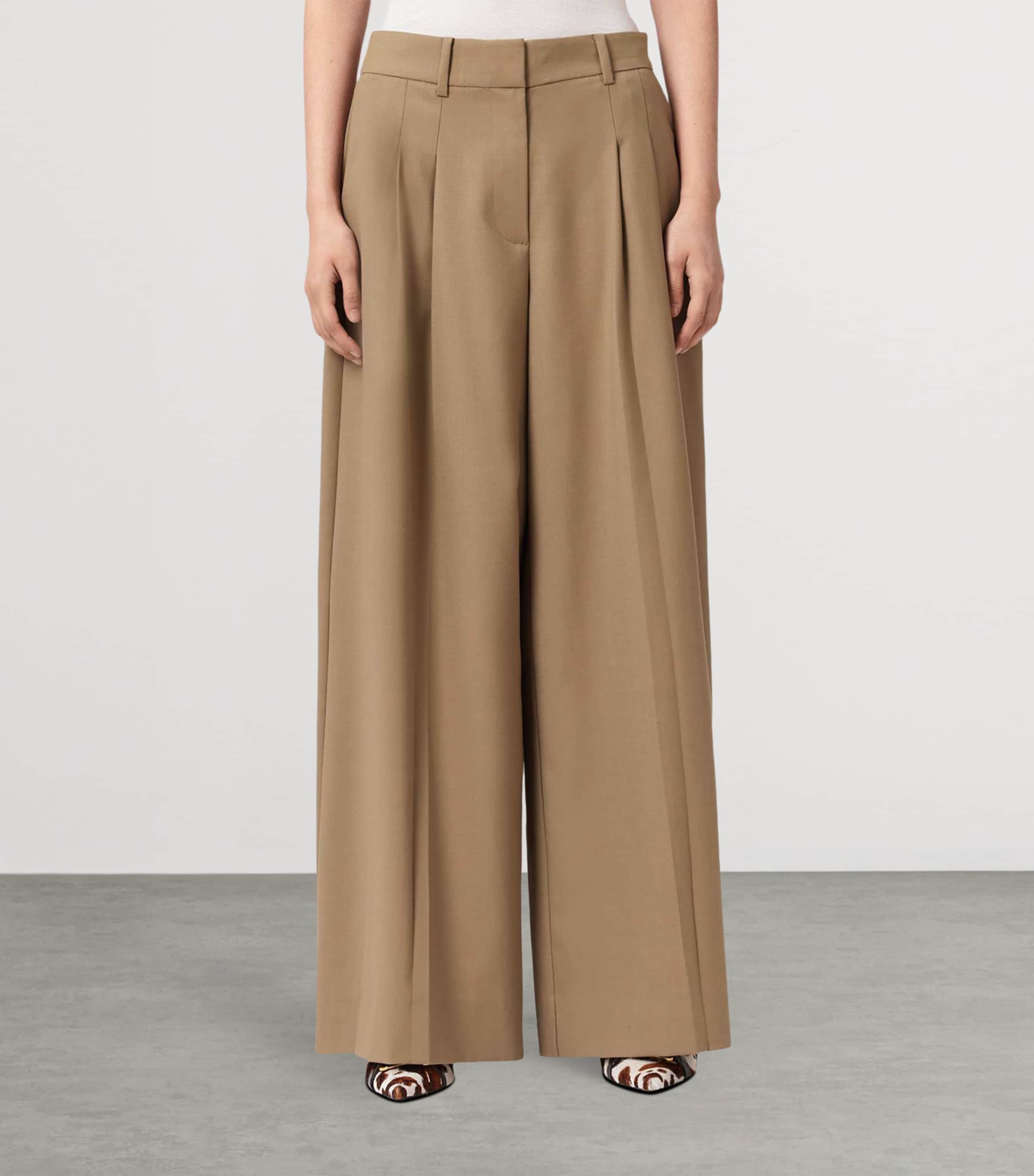 AllSaints Womens Wool-Blend Wide-Leg Poppy Trousers Sand Brown Image 5