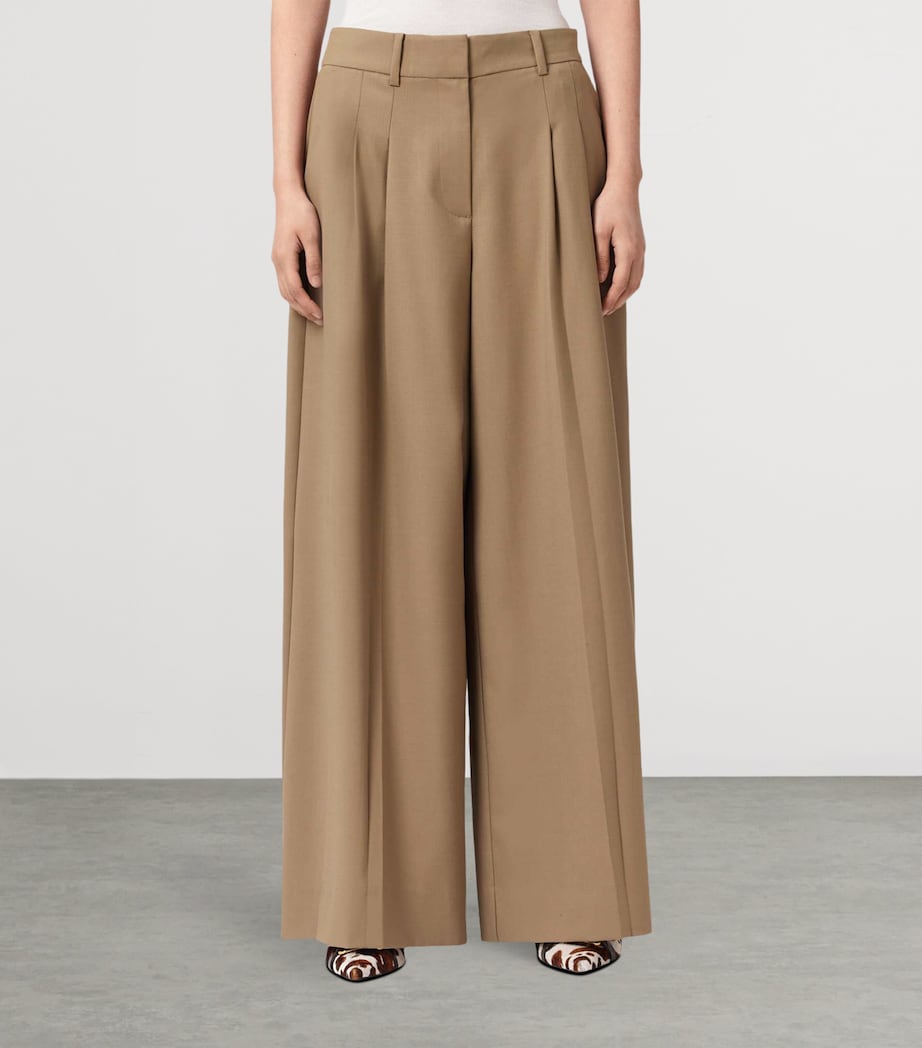 AllSaints Womens Wool-Blend Wide-Leg Poppy Trousers Sand Brown Image 5