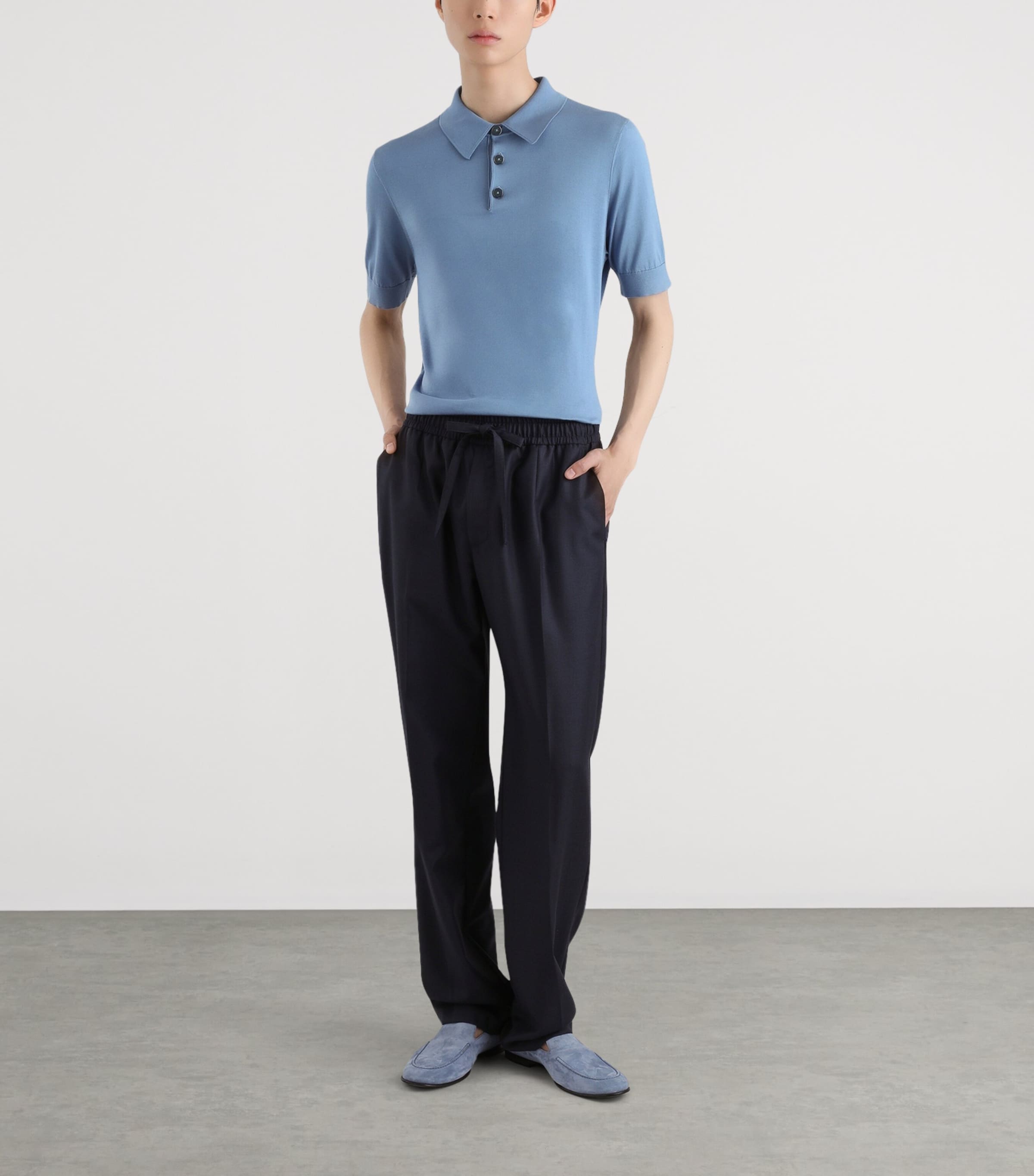 Dolce&Gabbana Mens Silk Polo Shirt Sky Blue Image 2