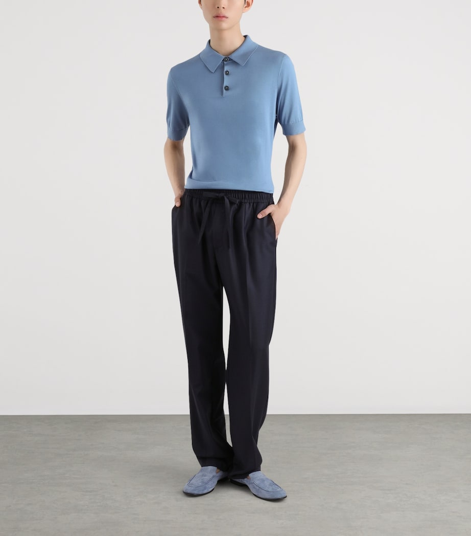 Dolce&Gabbana Mens Silk Polo Shirt Sky Blue Image 2