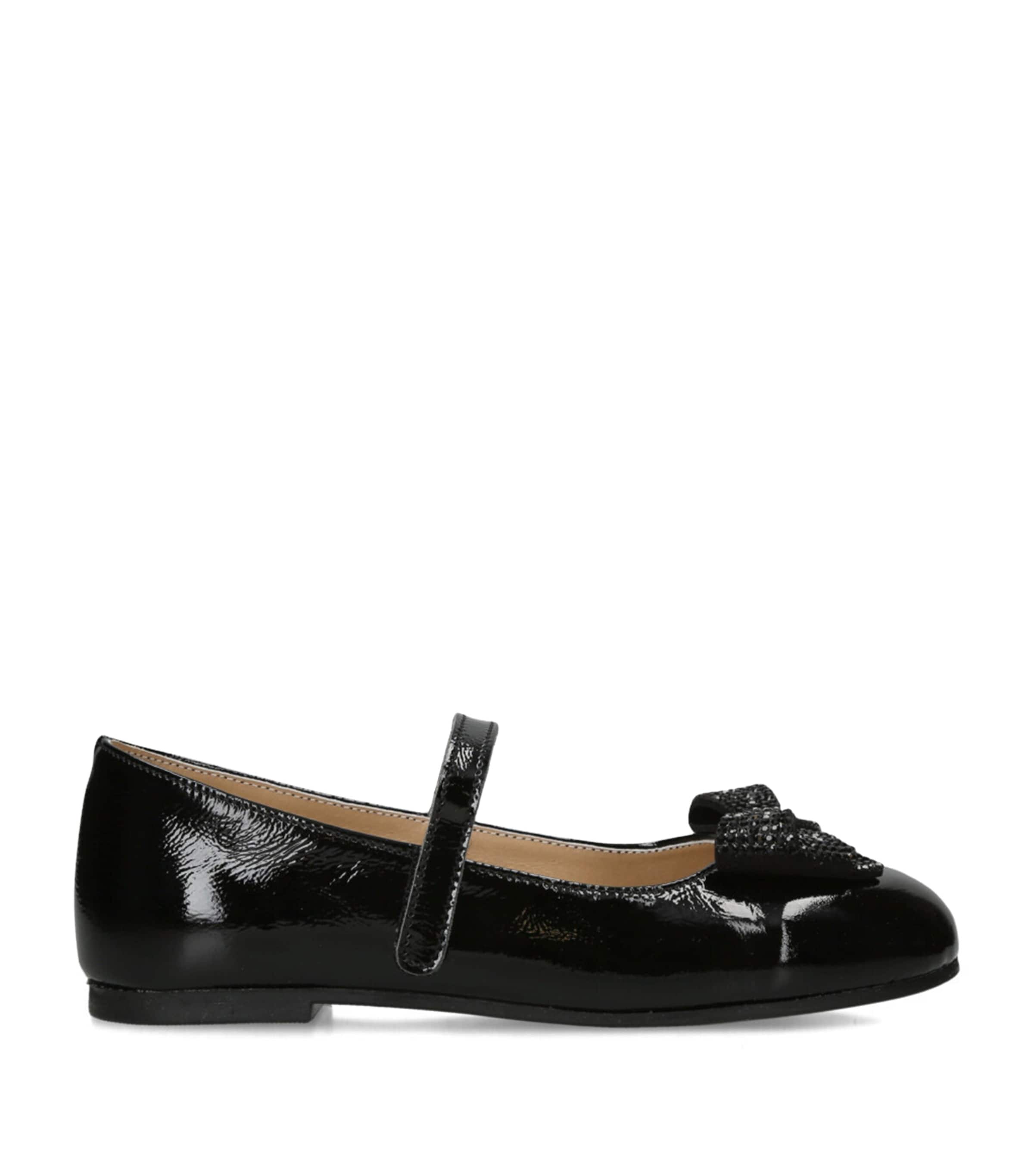 Babywalker Crystal Bow Ballet Flats In Black