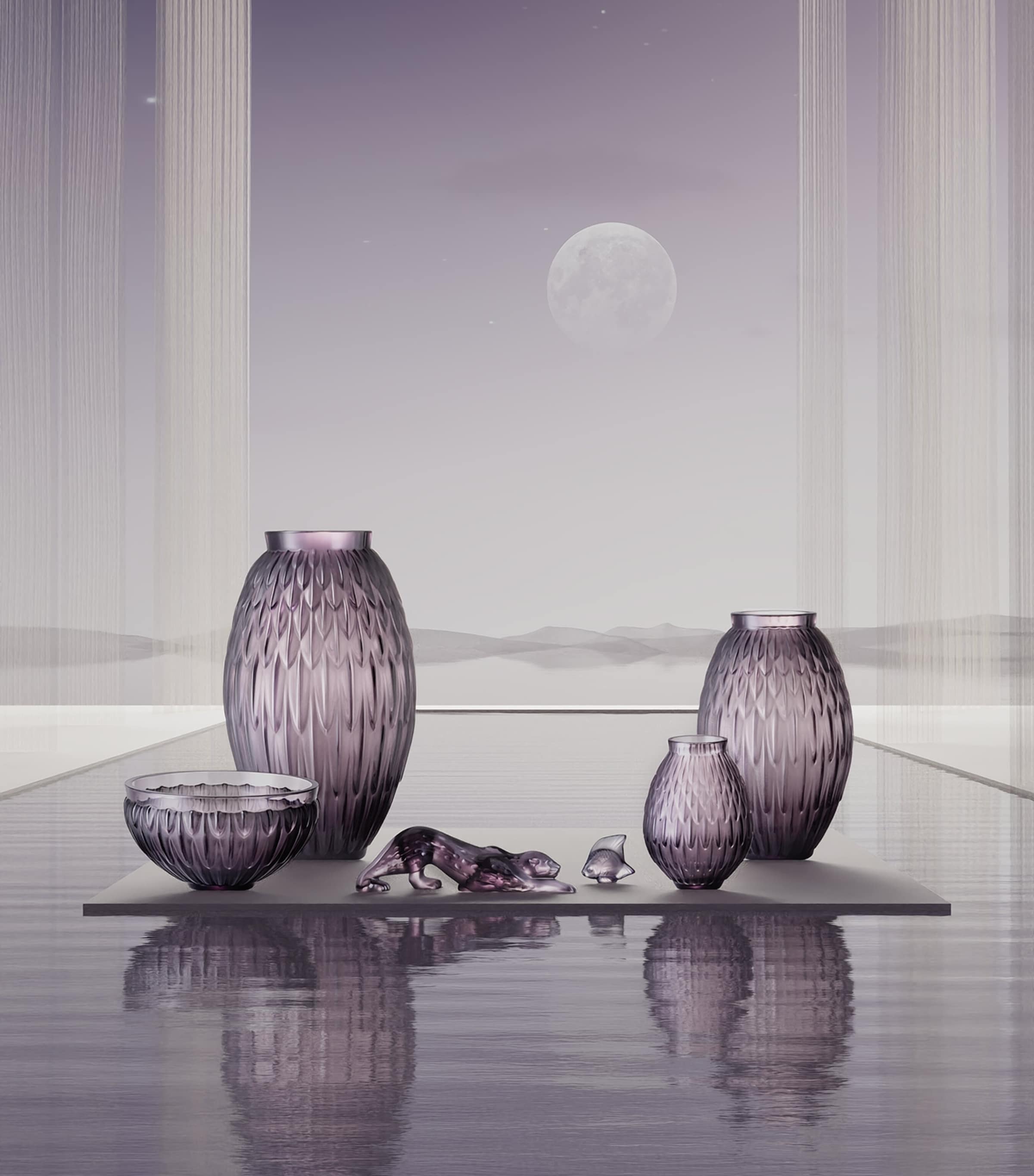 Lalique Crystal Fish Sculpture Dusk Purple Image 3